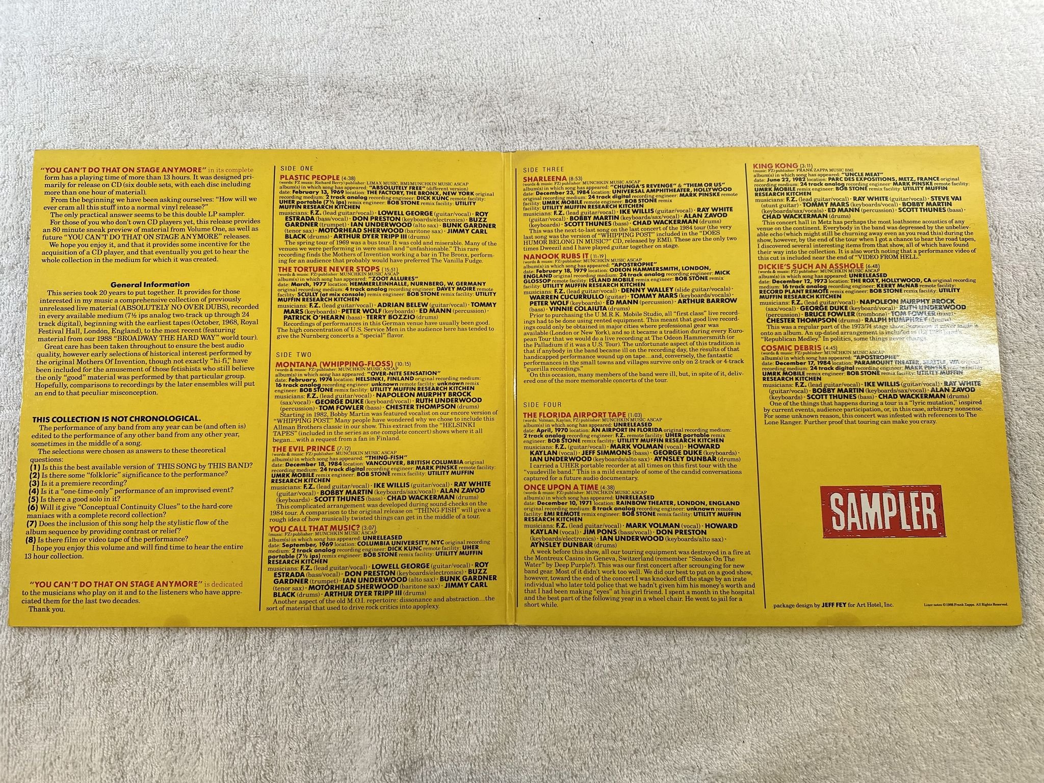 Omslagsbild för skivan FRANK ZAPPA you can't do that on stage anymore sampler 2xLP -88 ZAPPA 7