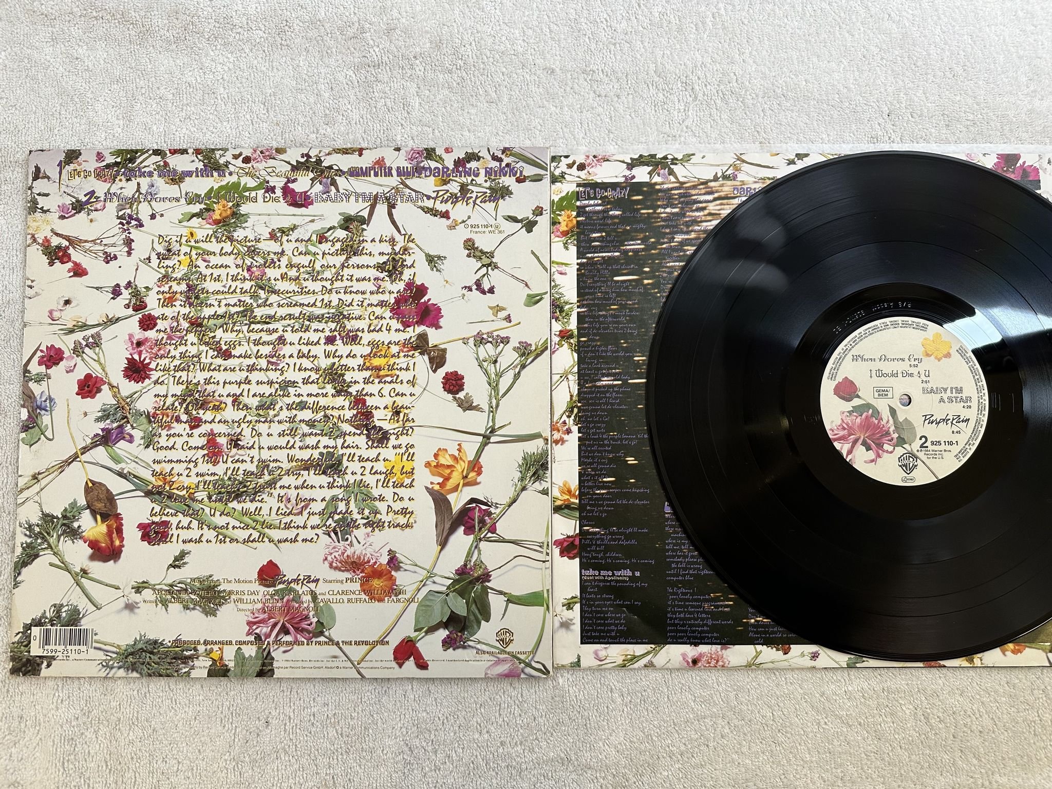 Omslagsbild för skivan PRINCE purple rain LP -84 Ger WARNER BROS 925110-1 ** CLASSIC **