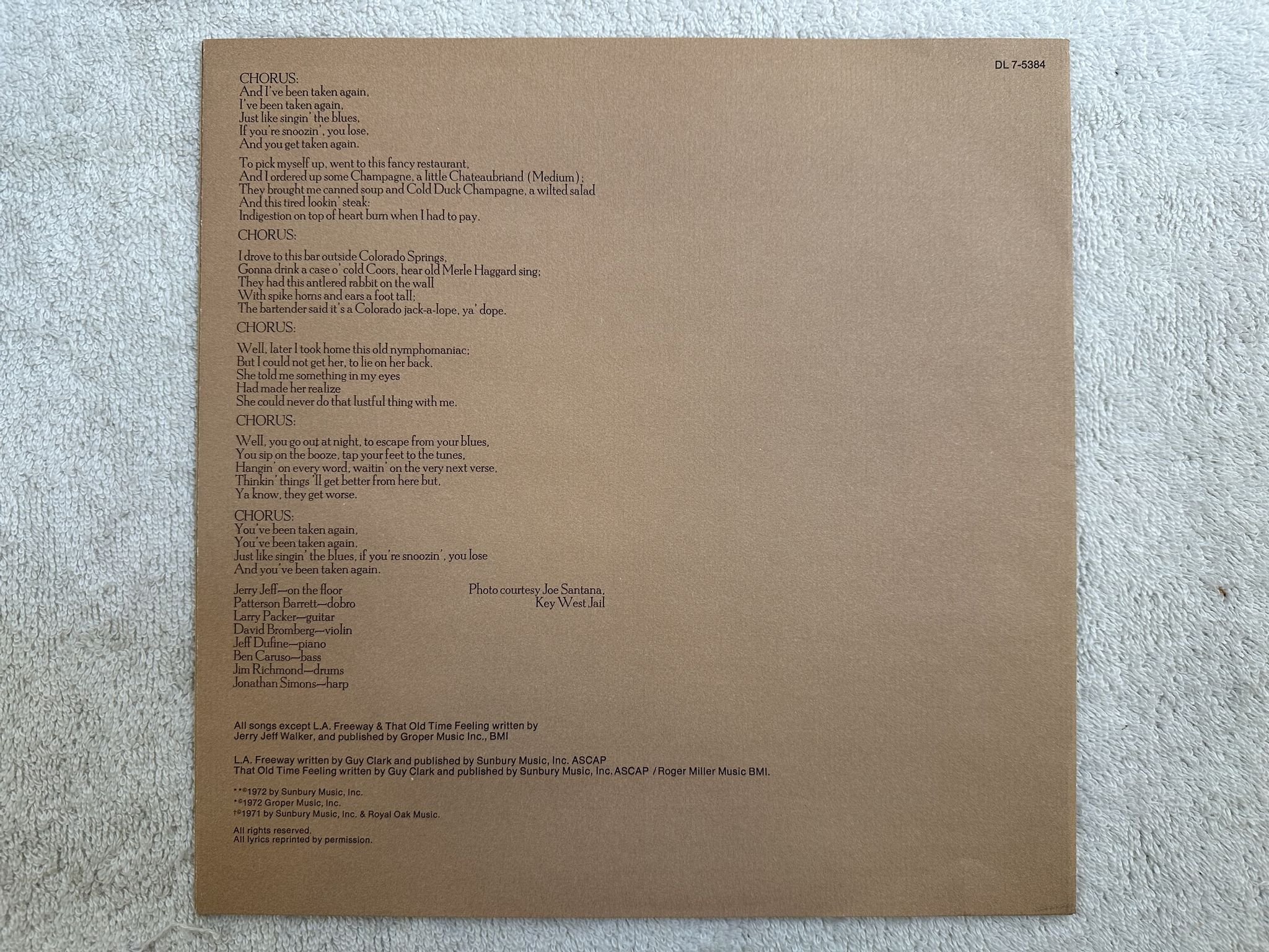 Omslagsbild för skivan JERRY JEFF WALKER s/t LP US DECCA DL 7-5384 *** TAN LABEL ***