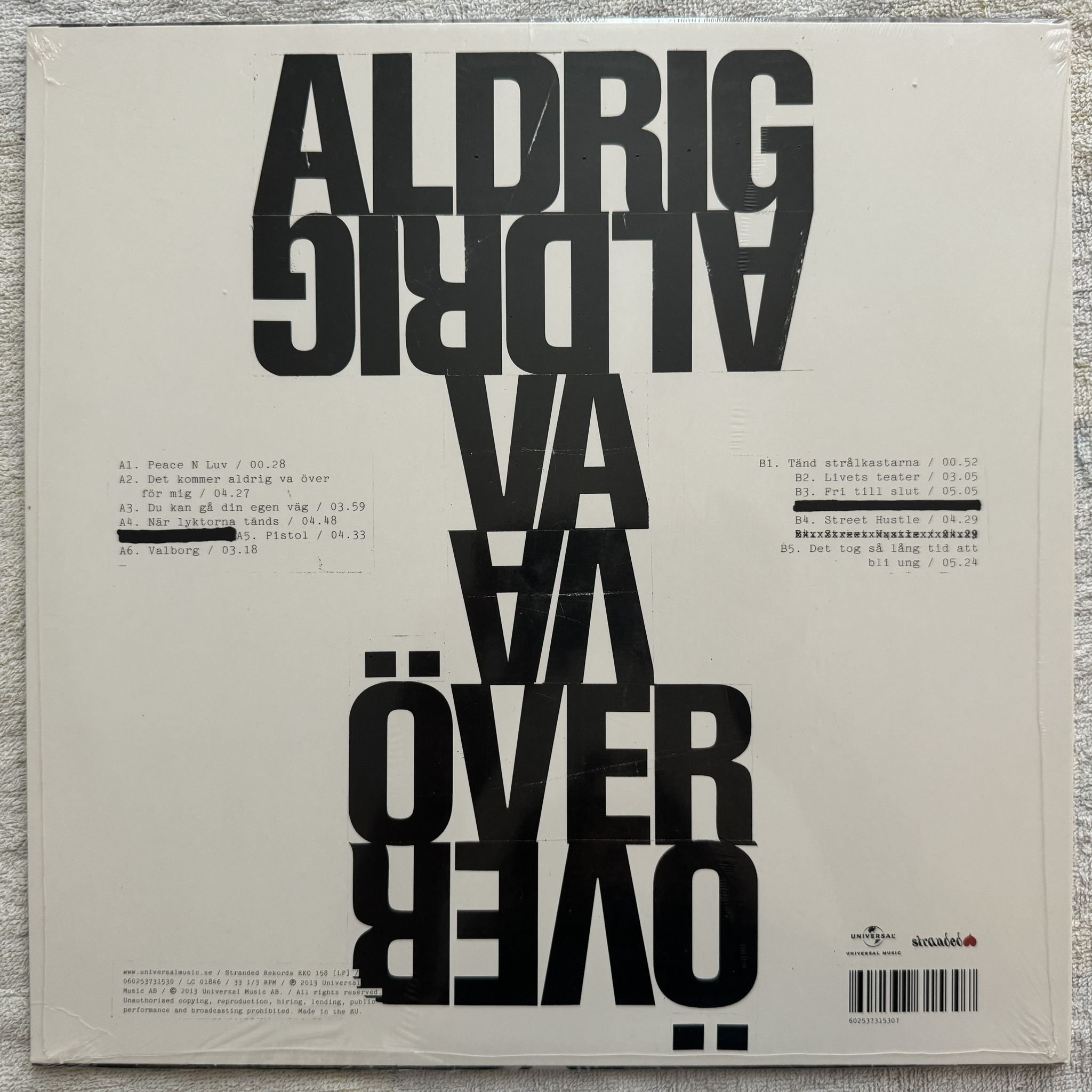 Omslagsbild för skivan HÅKAN HELLSTRÖM Det Kommer Aldrig Va Över För Mig LP 2013 Universal Music AB