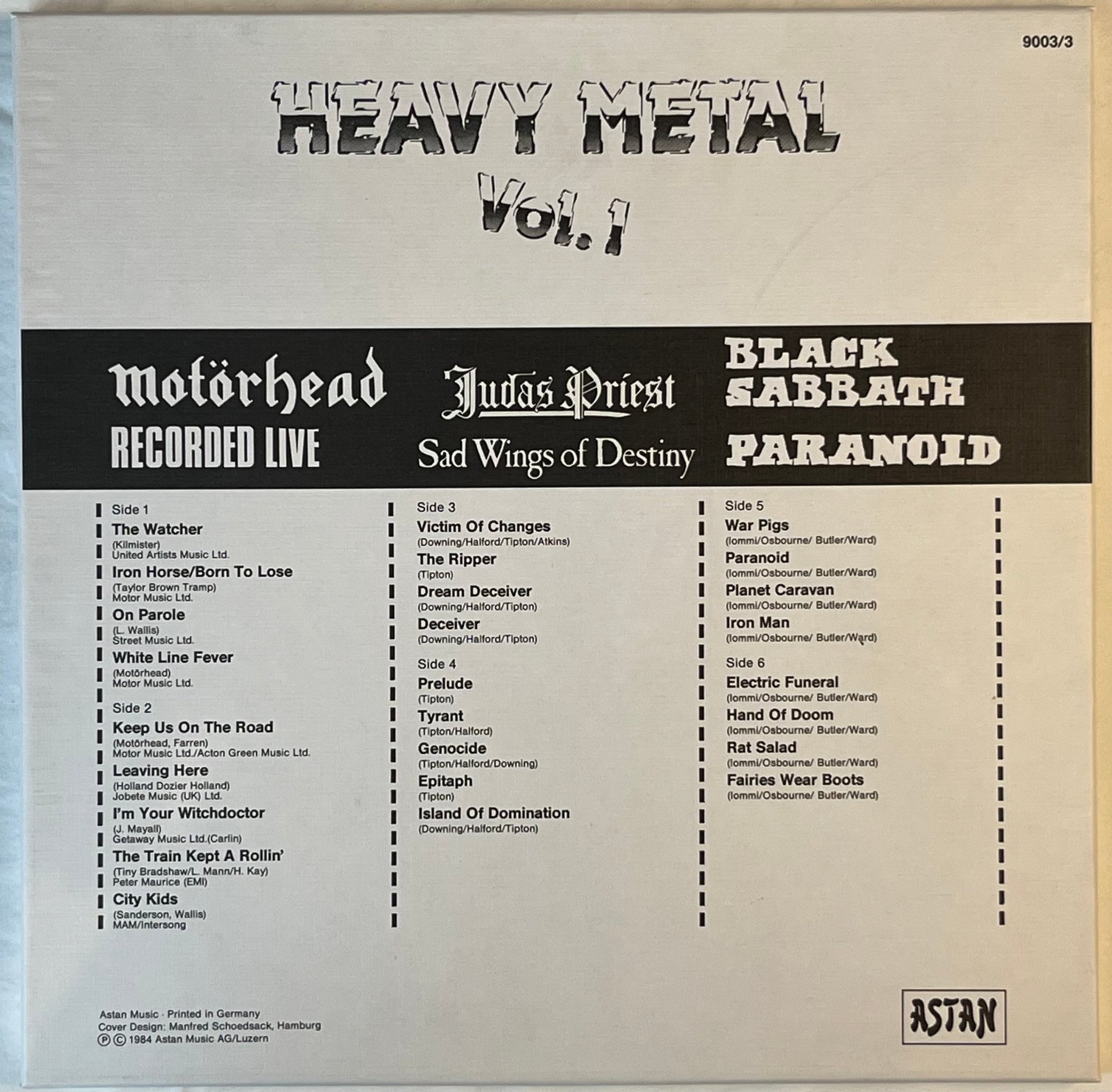 Omslagsbild för skivan Motörhead, Judas Priest, Black Sabbath – Heavy Metal Vol. 1 3xLP box -84 ASTAN