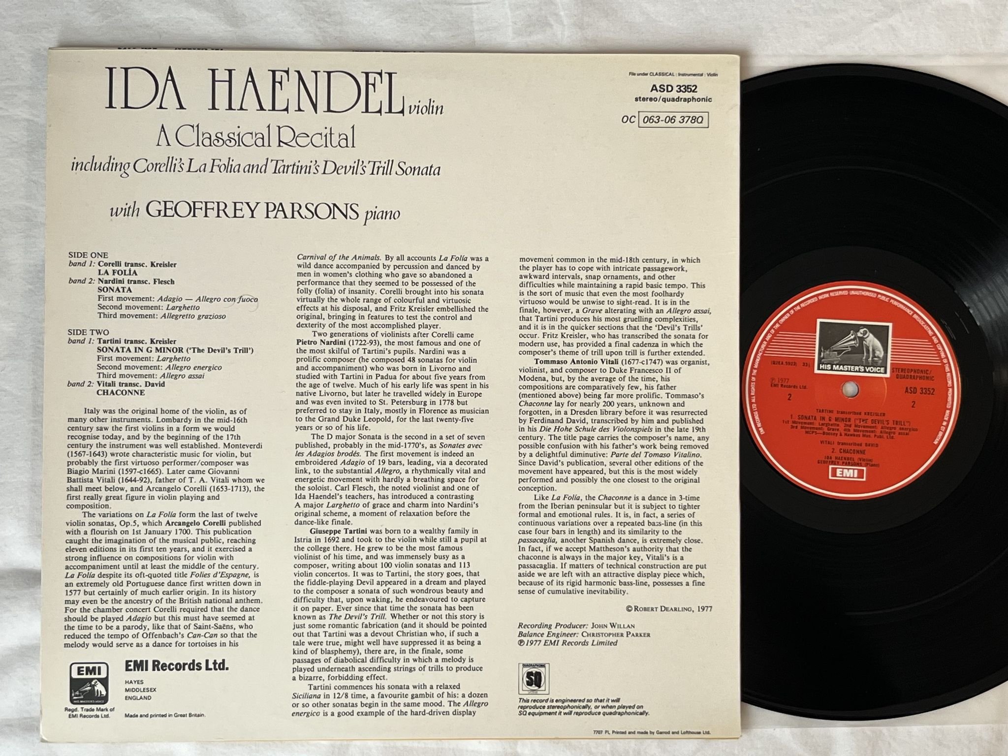Omslagsbild för skivan IDA HAENDEL a classical recital LP -77 UK HMV ASD 3352