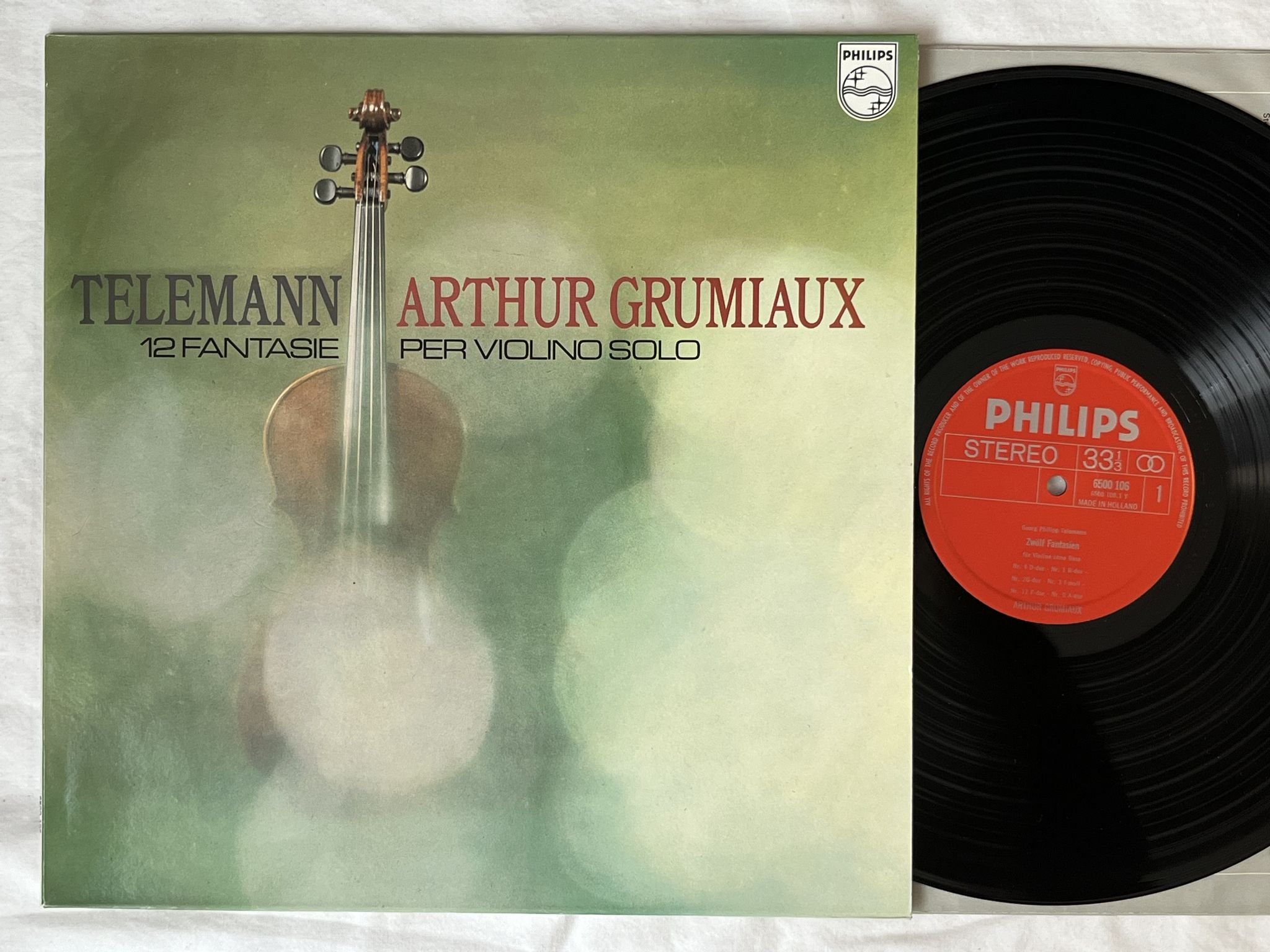 Omslagsbild för skivan ARTHUR GRUMIAUX Telemann: 12 fantasie per violino solo LP -70 PHILIPS 6500106