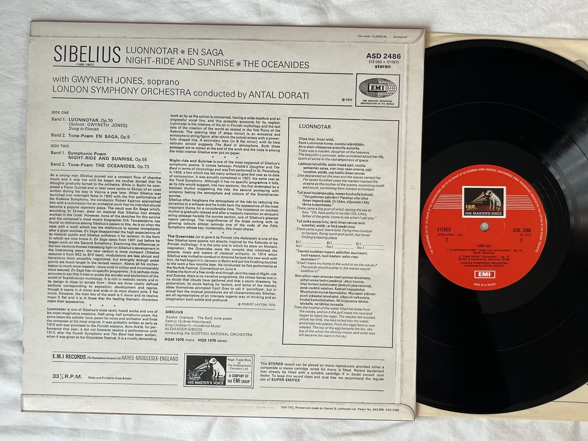 Omslagsbild för skivan ANTAL DORATI Sibelius: LP -70 UK HMV ASD 2486