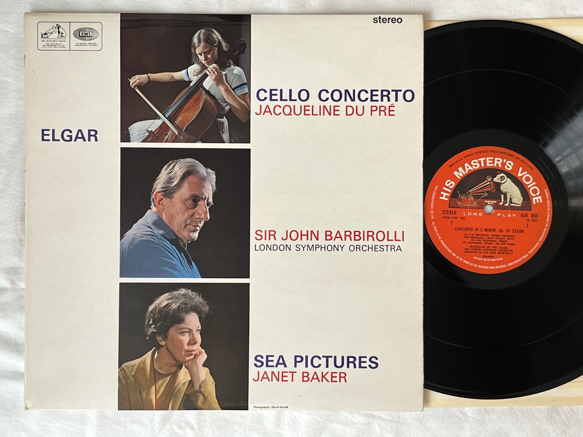 Omslagsbild för skivan JACQUELINE DU PRE Elgar: cello concerto LP -65 UK HMV ASD 655