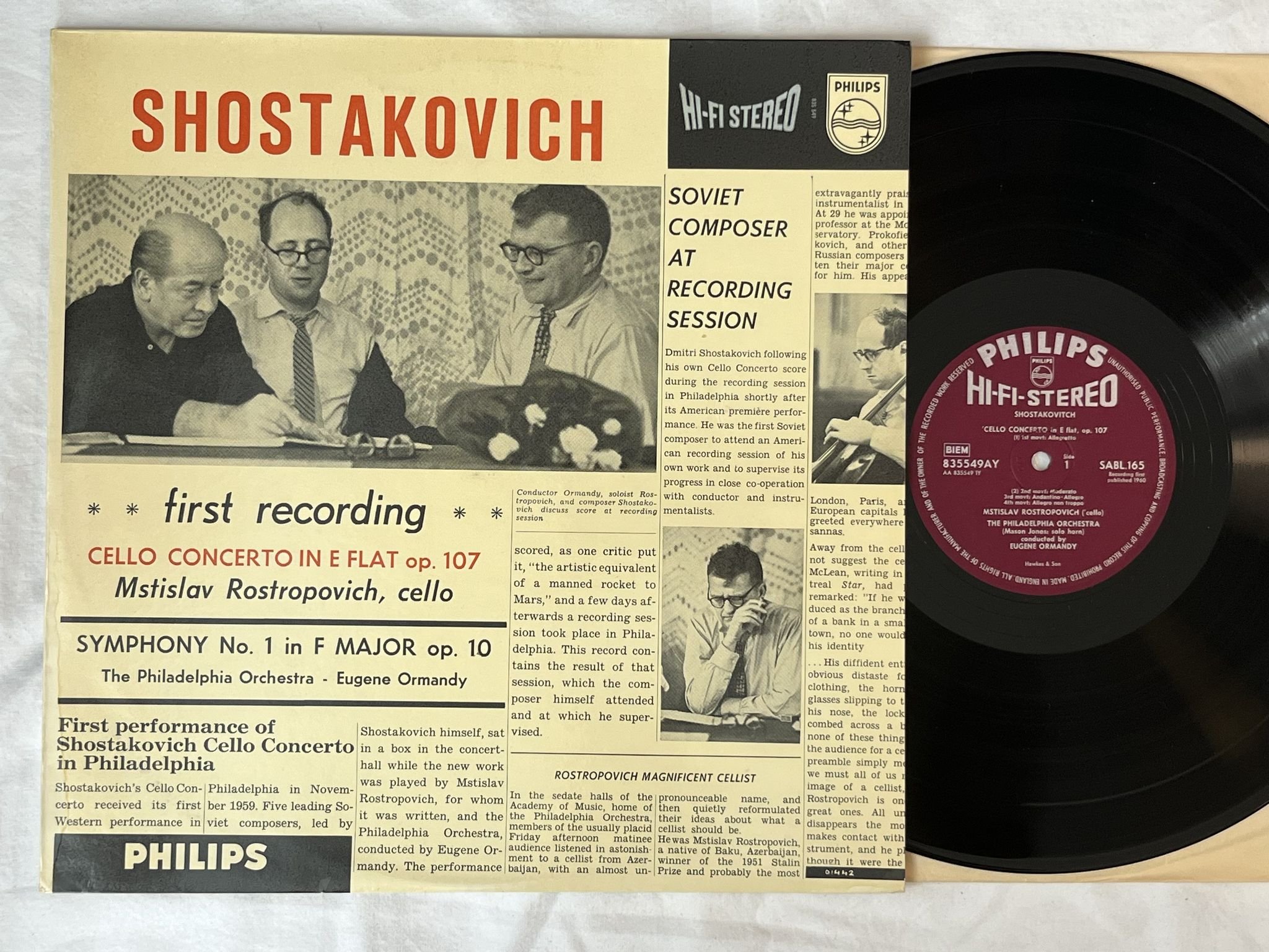 Omslagsbild för skivan EUGENE ORMANDY Shostakovitch: symphonie No 1 LP -60 UK PHILIPS SABL 165