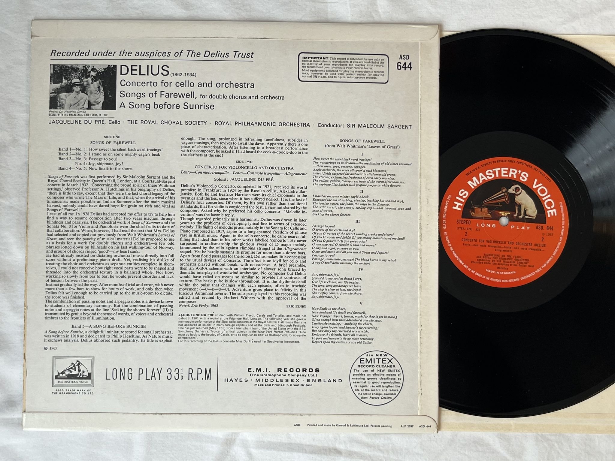 Omslagsbild för skivan JACQUELINE DU PRE Delius: concerto for violoncello LP -65 UK HMV ASD 644