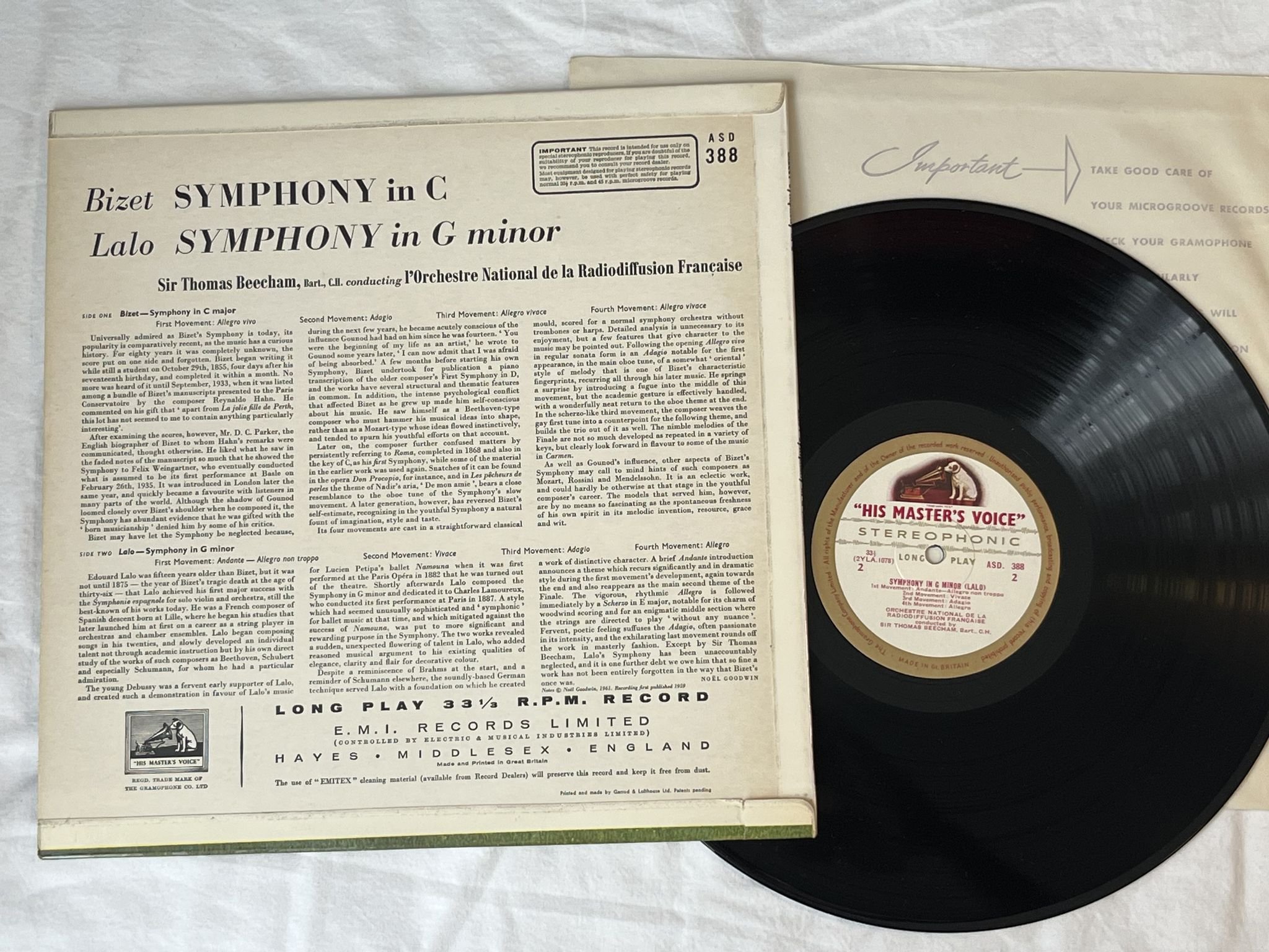 Omslagsbild för skivan BEECHAM Bizet: Symphony in C Major LP -61 UK HMV ASD 388