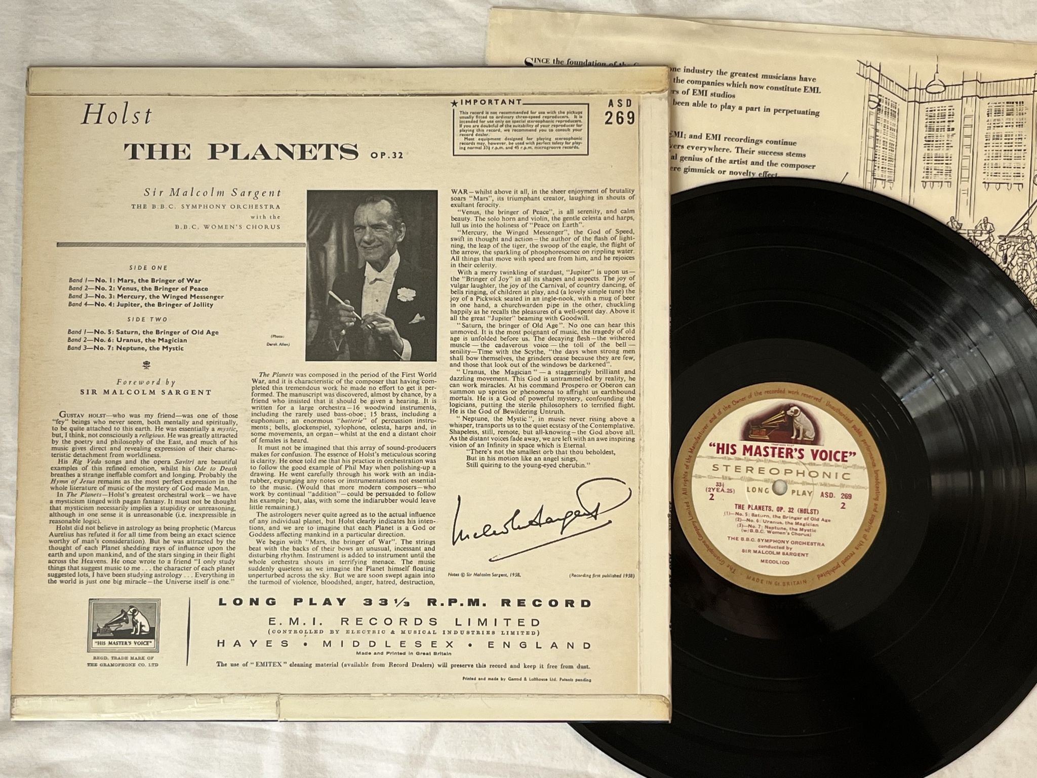 Omslagsbild för skivan SIR MALCOLM SARGENT Holst: the planets LP -59 UK HMV ASD 269