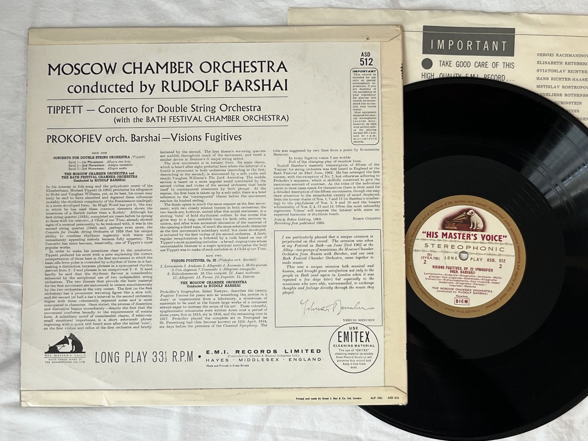 Omslagsbild för skivan RUDOLF BARSHAI Tippett & Prokofiev LP -63 UK HMV ASD 512