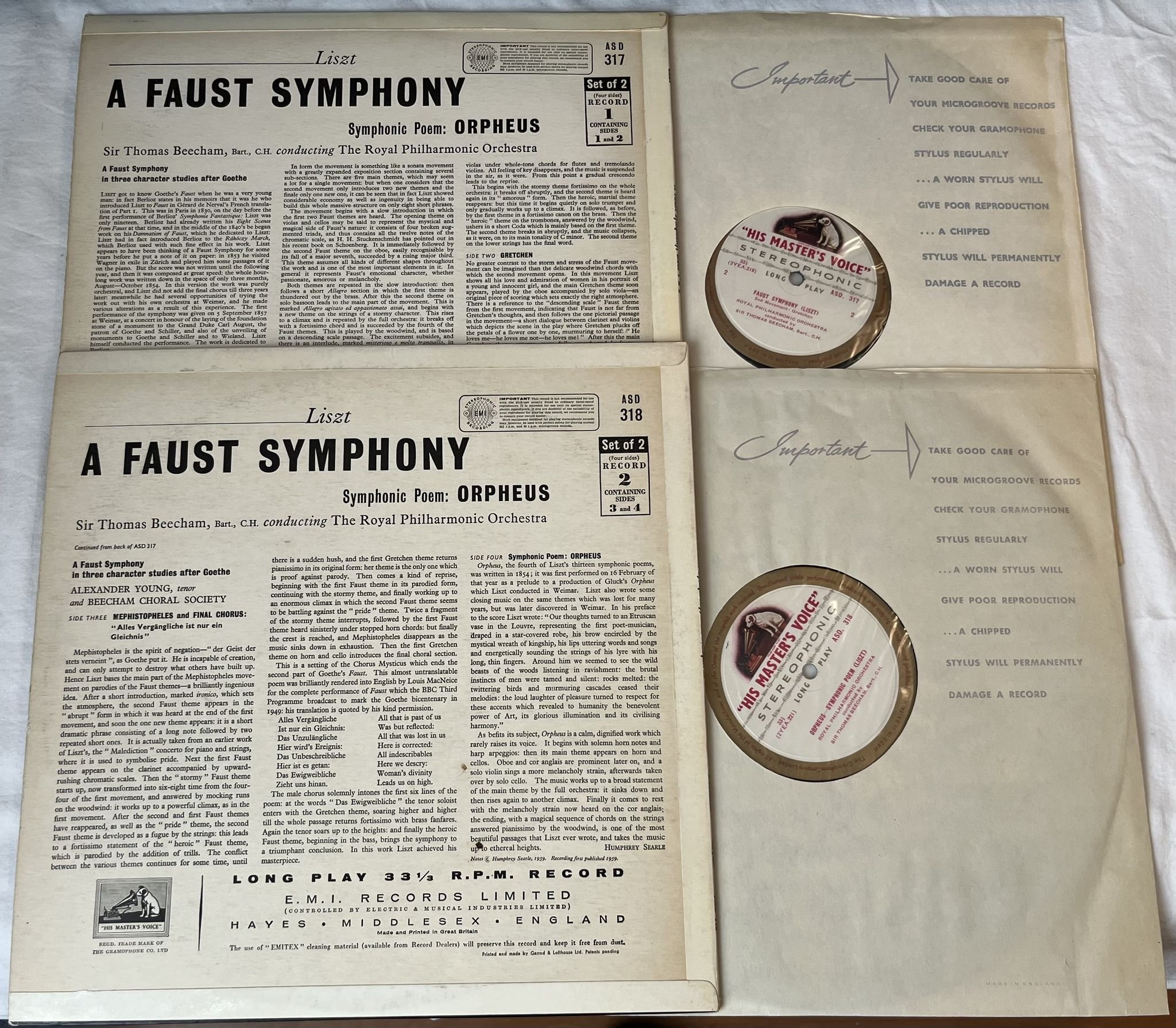 Omslagsbild för skivan BEECHAM Liszt: The Faust symphony 2xLP both volumes -60 UK HMV ASD 317/18