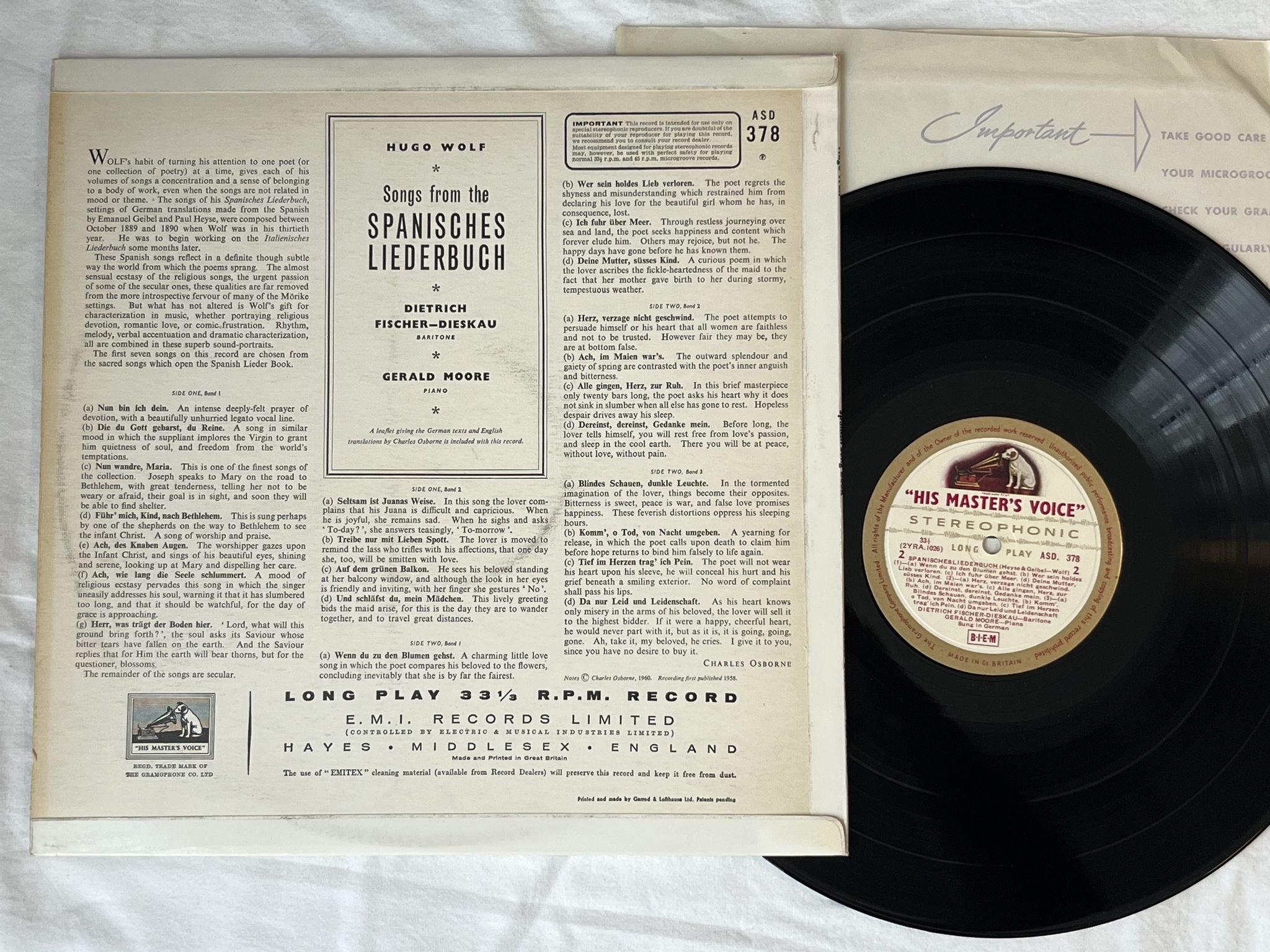 Omslagsbild för skivan FISCHER-DIESKAU Wolf: from the spanish song book LP -60 UK HMV ASD 378