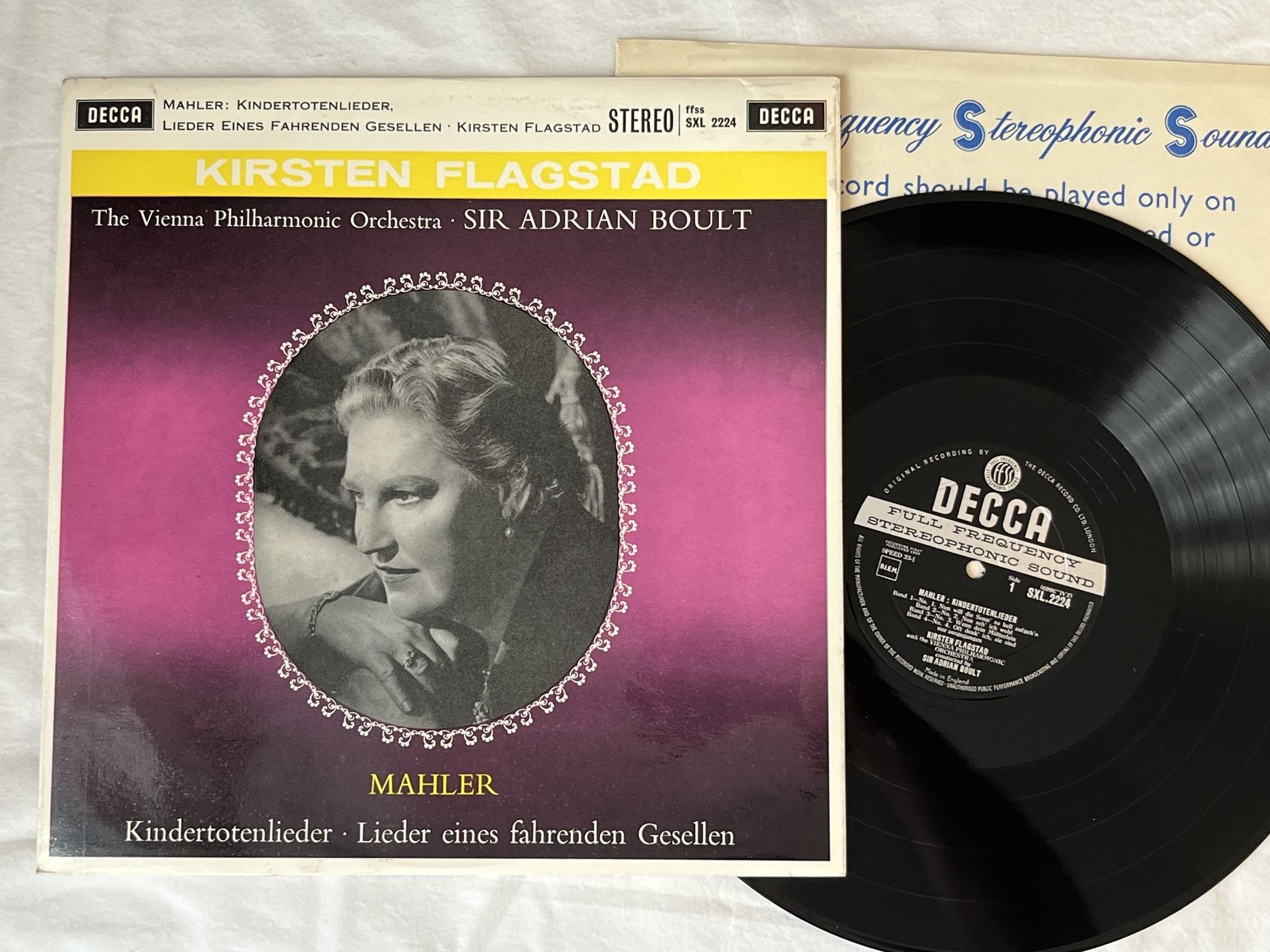 Omslagsbild för skivan KIRSTEN FLAGSTAD mahler: Kindertotenlieder LP -60 UK DECCA SXL 2224