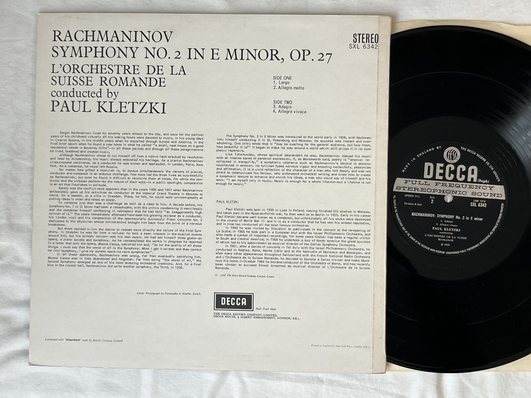 Omslagsbild för skivan KLETZKI Rachmaninov: Symphony No 2 in E minor LP -68 UK DECCA SXL 6342