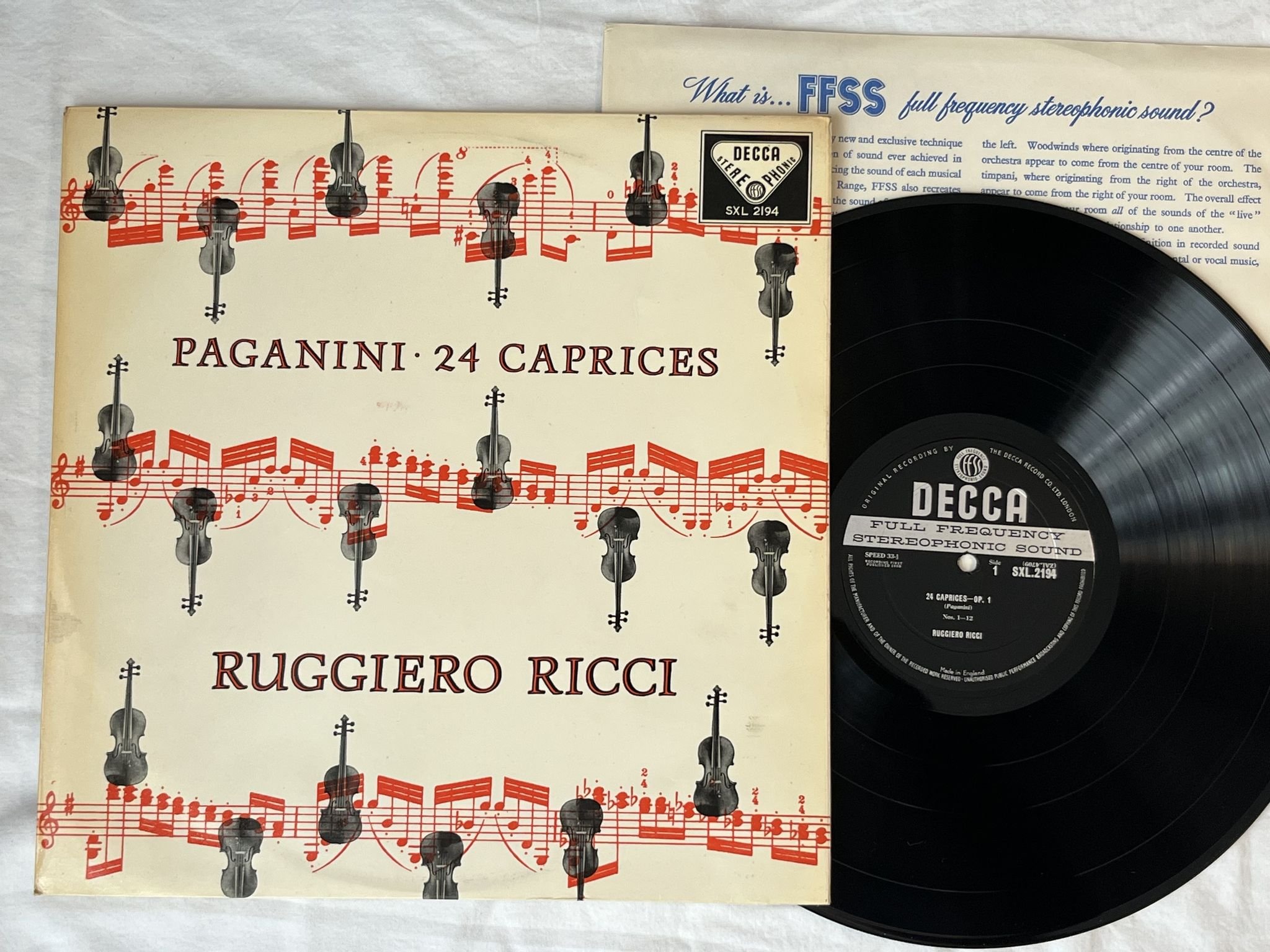 Omslagsbild för skivan RUGGERIO RICCI Paganini: 24 caprices LP -60 UK DECCA SXL 2194 ** Red Letters **
