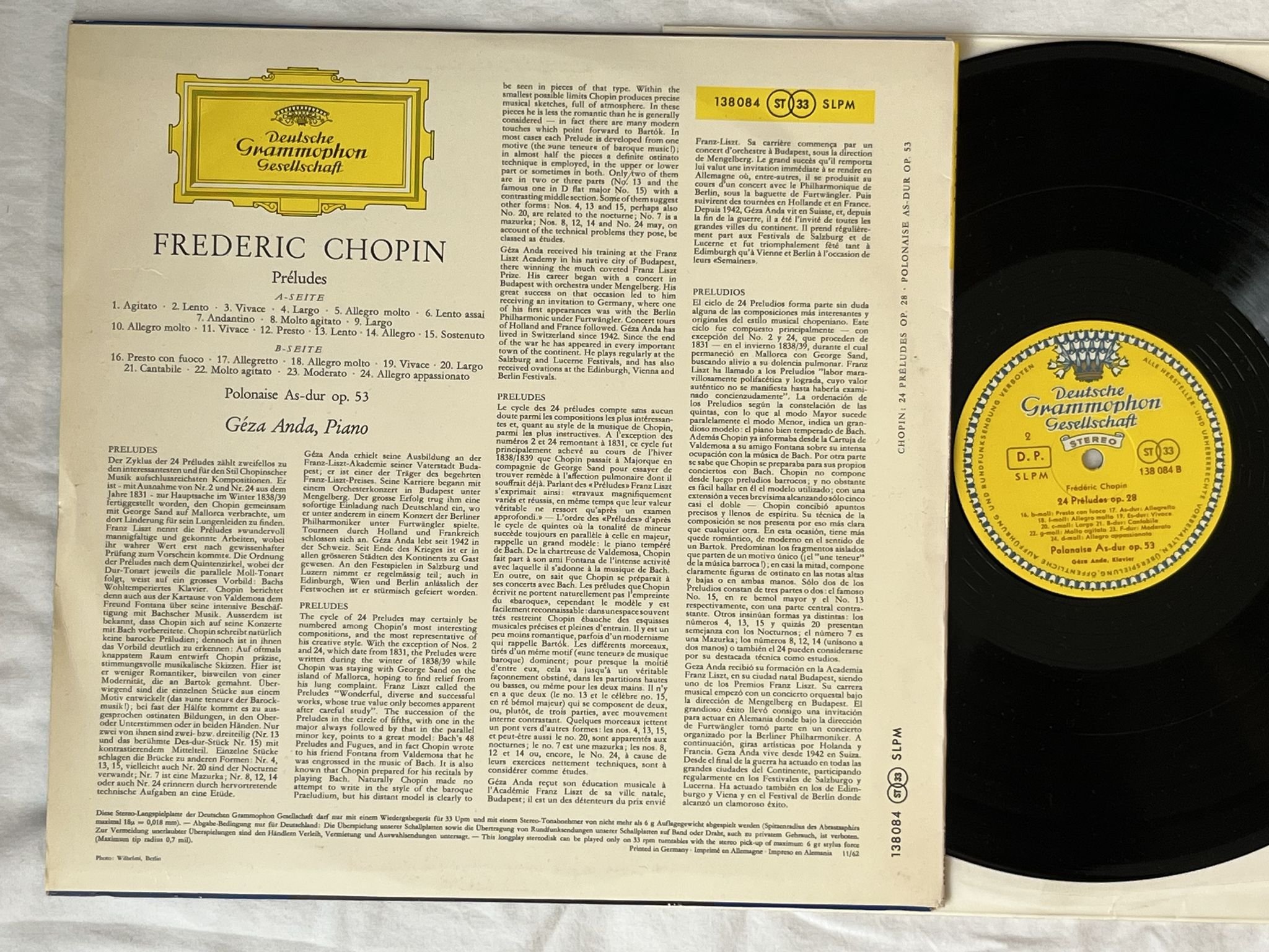 Omslagsbild för skivan GEZA ANDA Chopin: 24 Préludes Op. 28 LP -60/62 Ger DGG red 138084