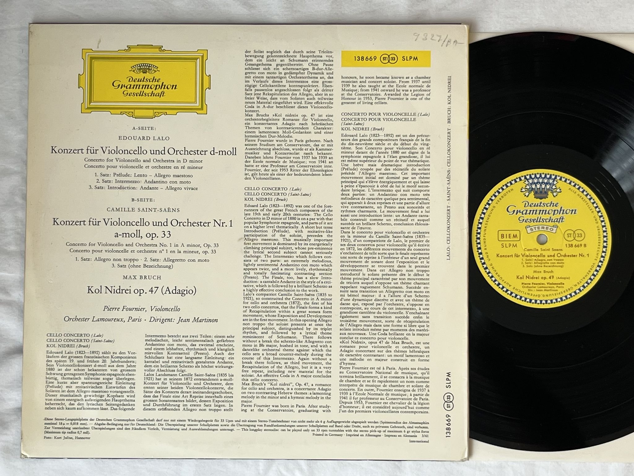 Omslagsbild för skivan PIERRE FOURNIER Lalo: cello concerto in D-minor LP -61 Ger DGG red 138 669