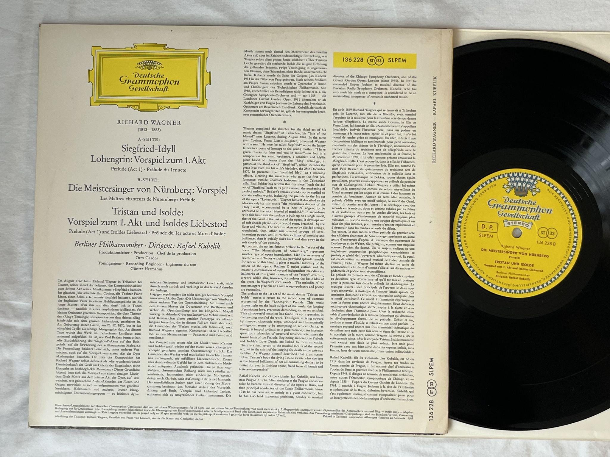 Omslagsbild för skivan KUBELIK Wagner: Tristan und Isolde LP -63 Ger DGG red stereo 136228