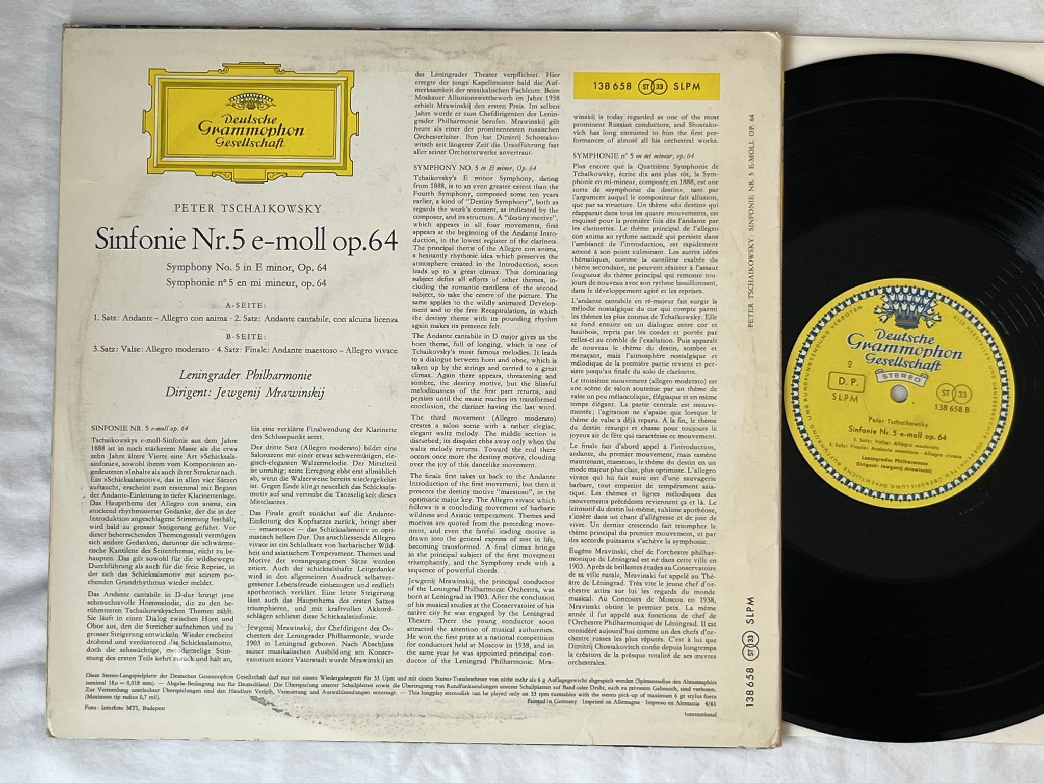 Omslagsbild för skivan MRAWINSKIJ Tschaikowsky: symphony No 5 LP -61 Ger DGG red 138658