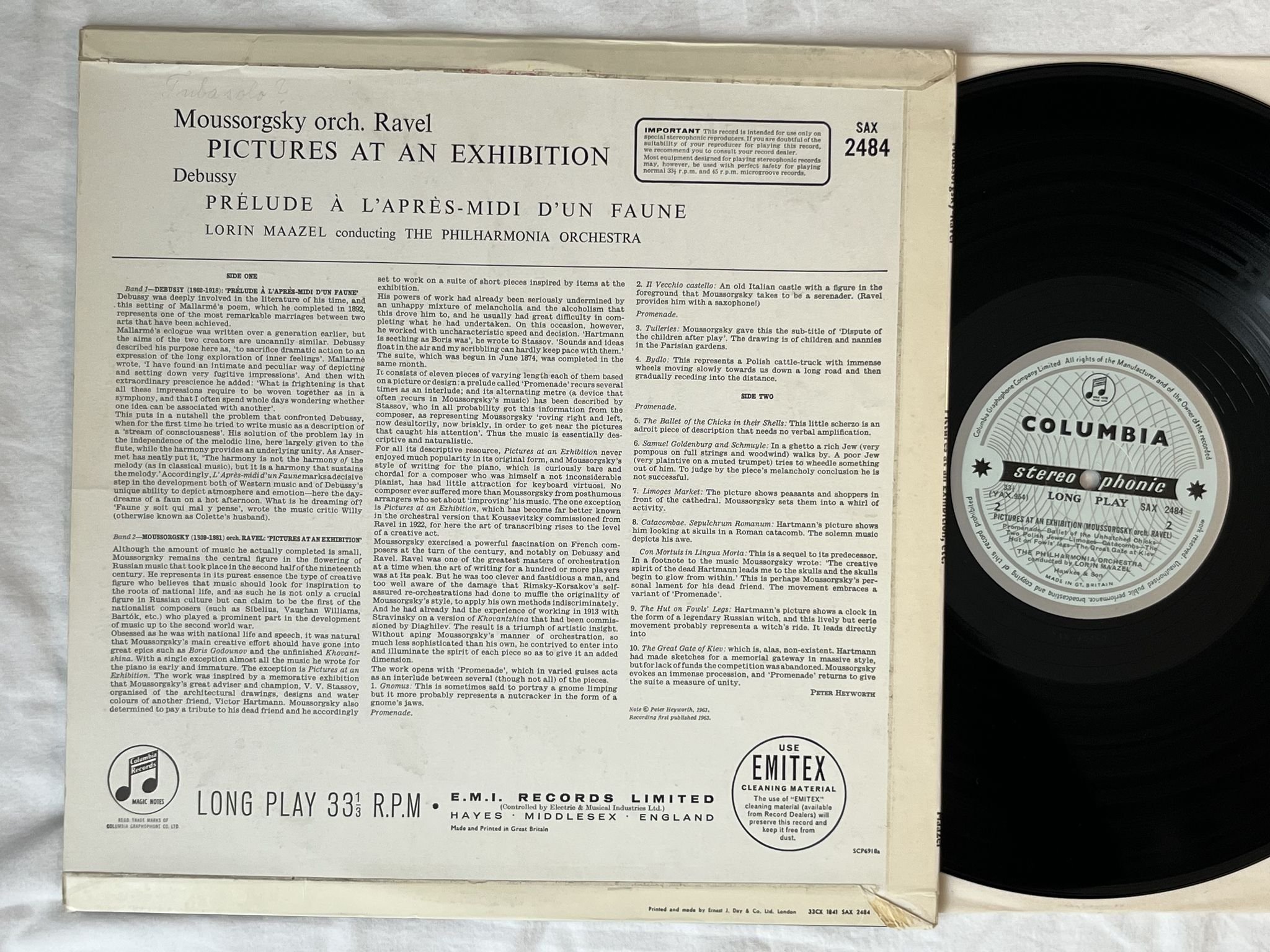 Omslagsbild för skivan LORIN MAAZEL Pictures At An Exhibition LP -63 UK COLUMBIA SAX 2484