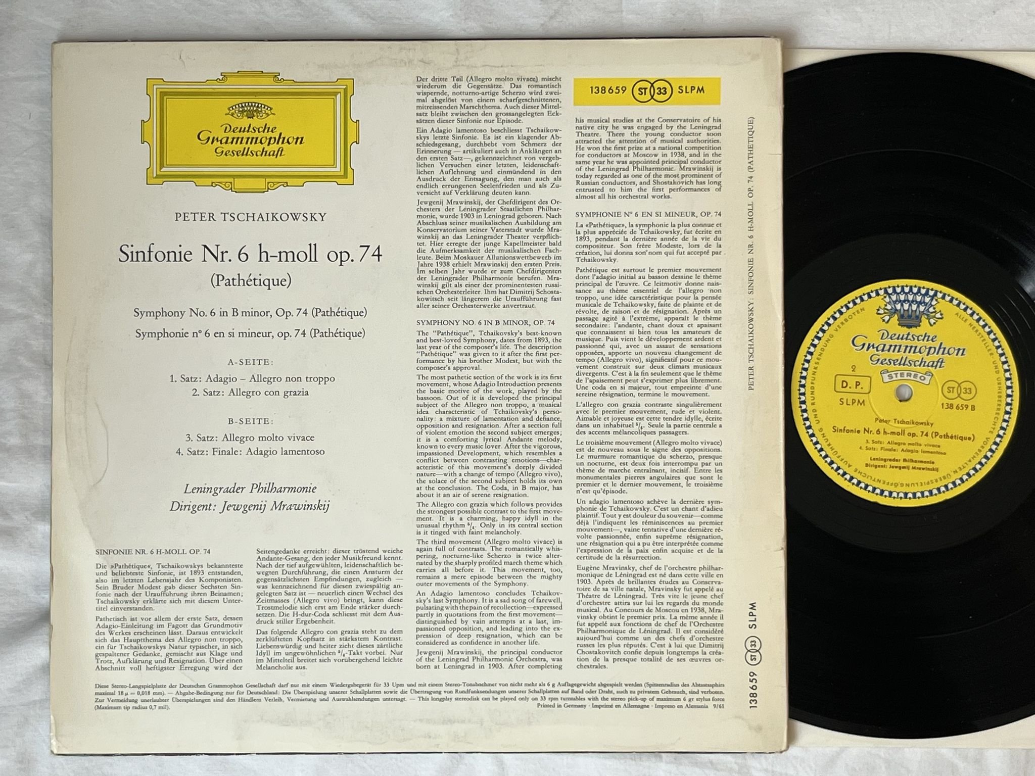 Omslagsbild för skivan MRAWINSKIJ Tschaikowsky: symphony No 6 LP -61 Ger DGG red 138659 *** Rare ***