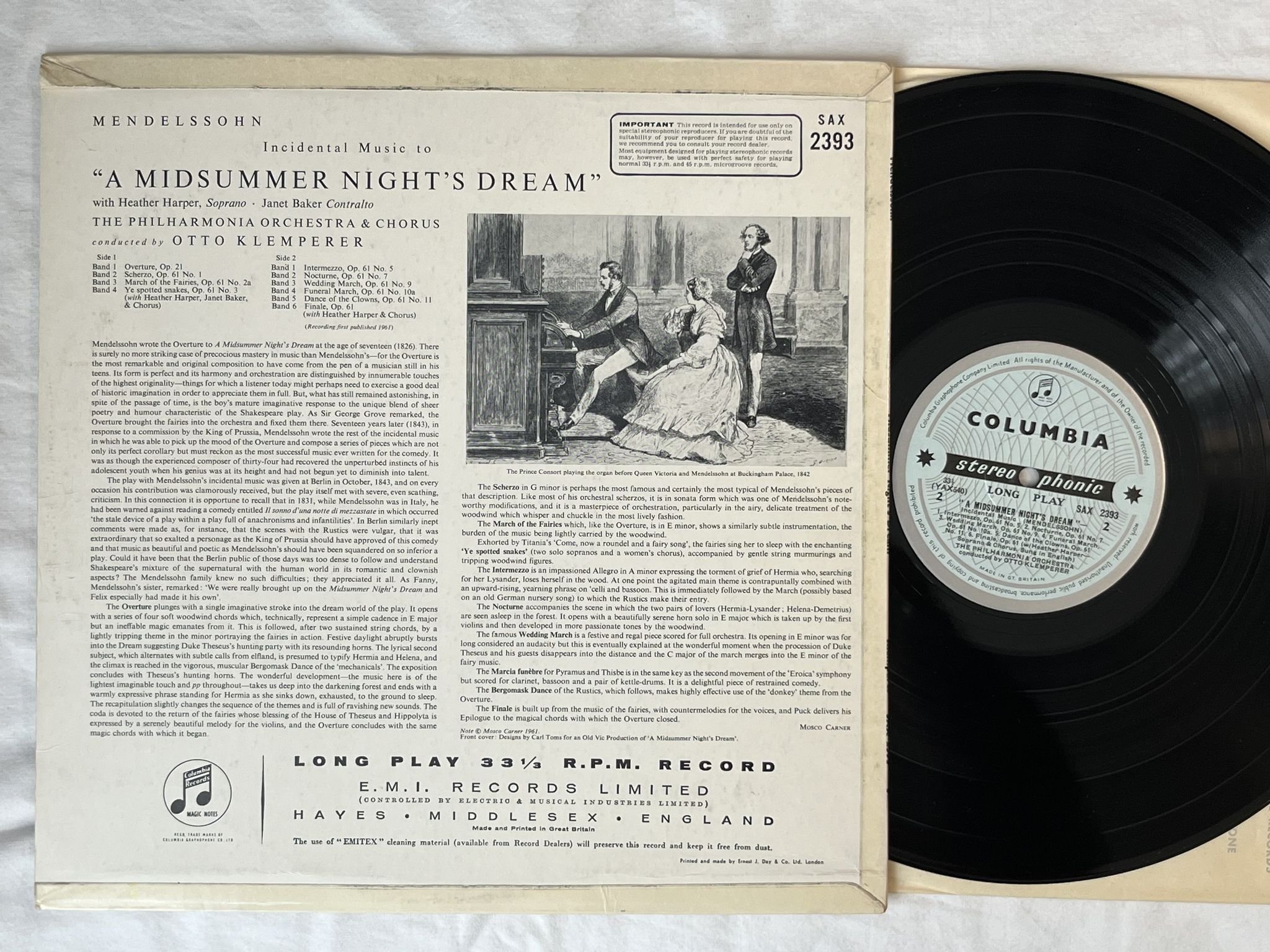 Omslagsbild för skivan KLEMPERER A Midsummer Night's Dream LP -61 UK COLUMBIA SAX 2393