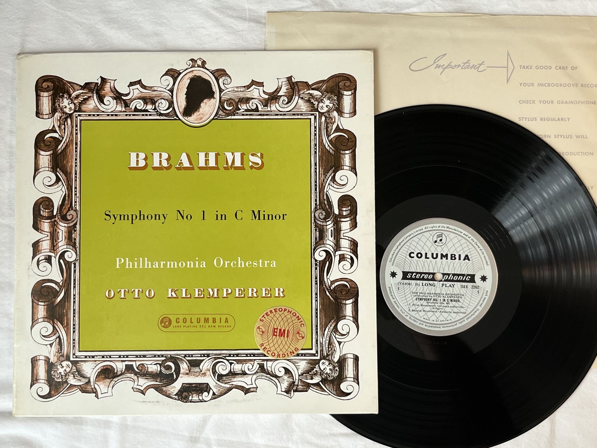 Omslagsbild för skivan KLEMPERER Brahms: Symphony No. 1 In C Minor LP -58 UK COLUMBIA SAX 2262