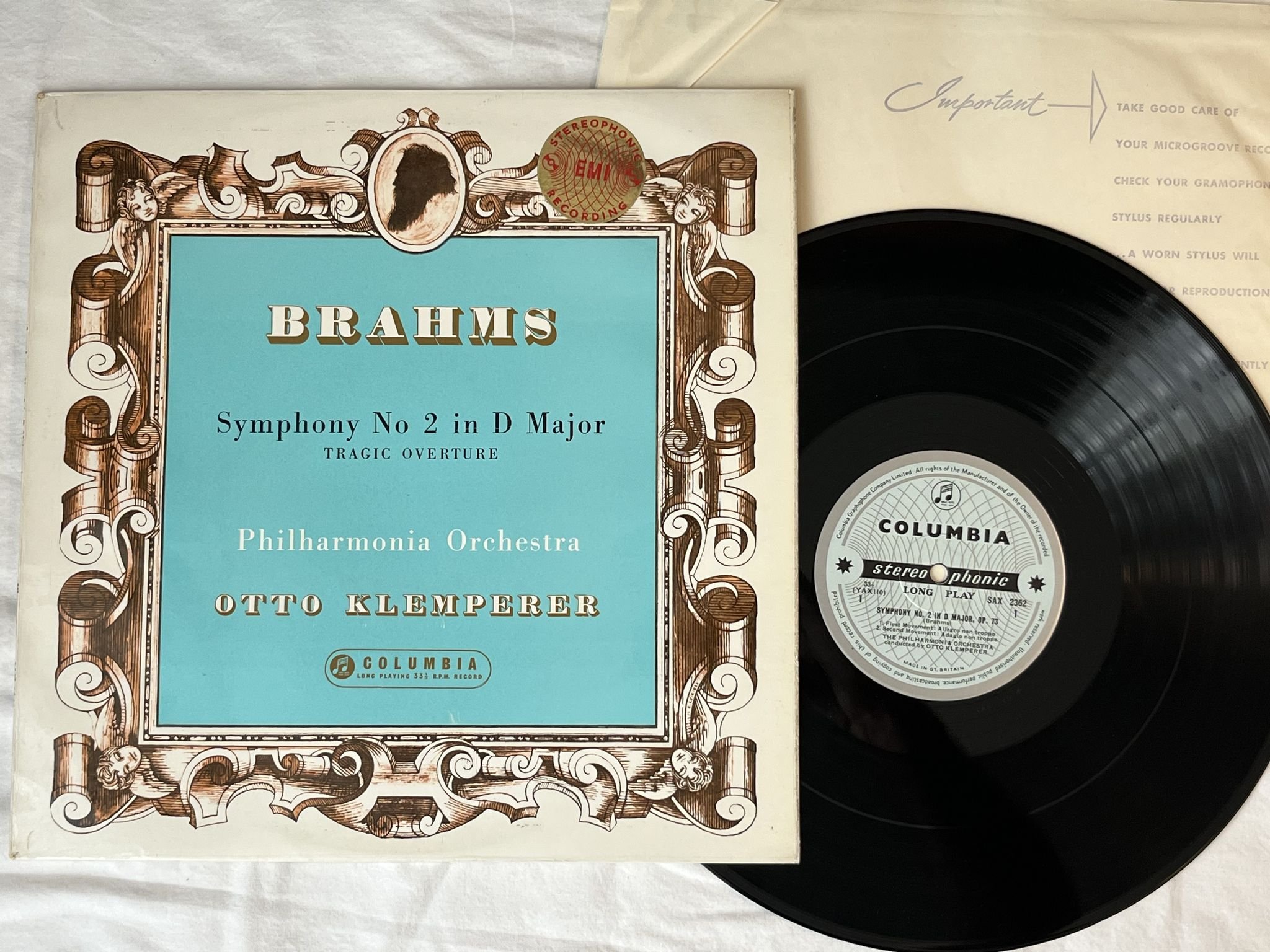 Omslagsbild för skivan KLEMPERER Brahms: Symphony No 2 In D Major LP -61 UK COLUMBIA SAX 2262