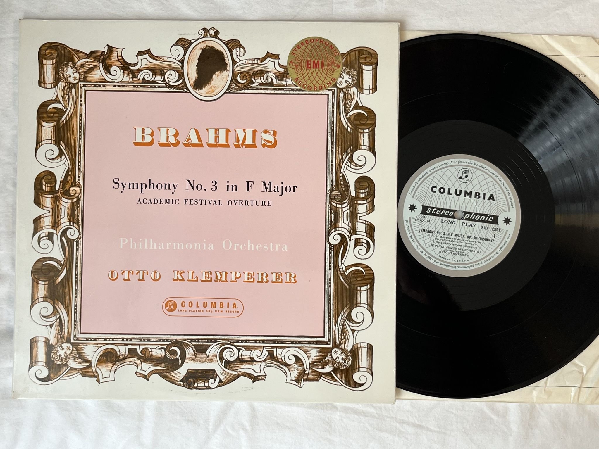 Omslagsbild för skivan KLEMPERER Brahms: Symphony No.3 In F Major LP -61 UK COLUMBIA SAX 2351