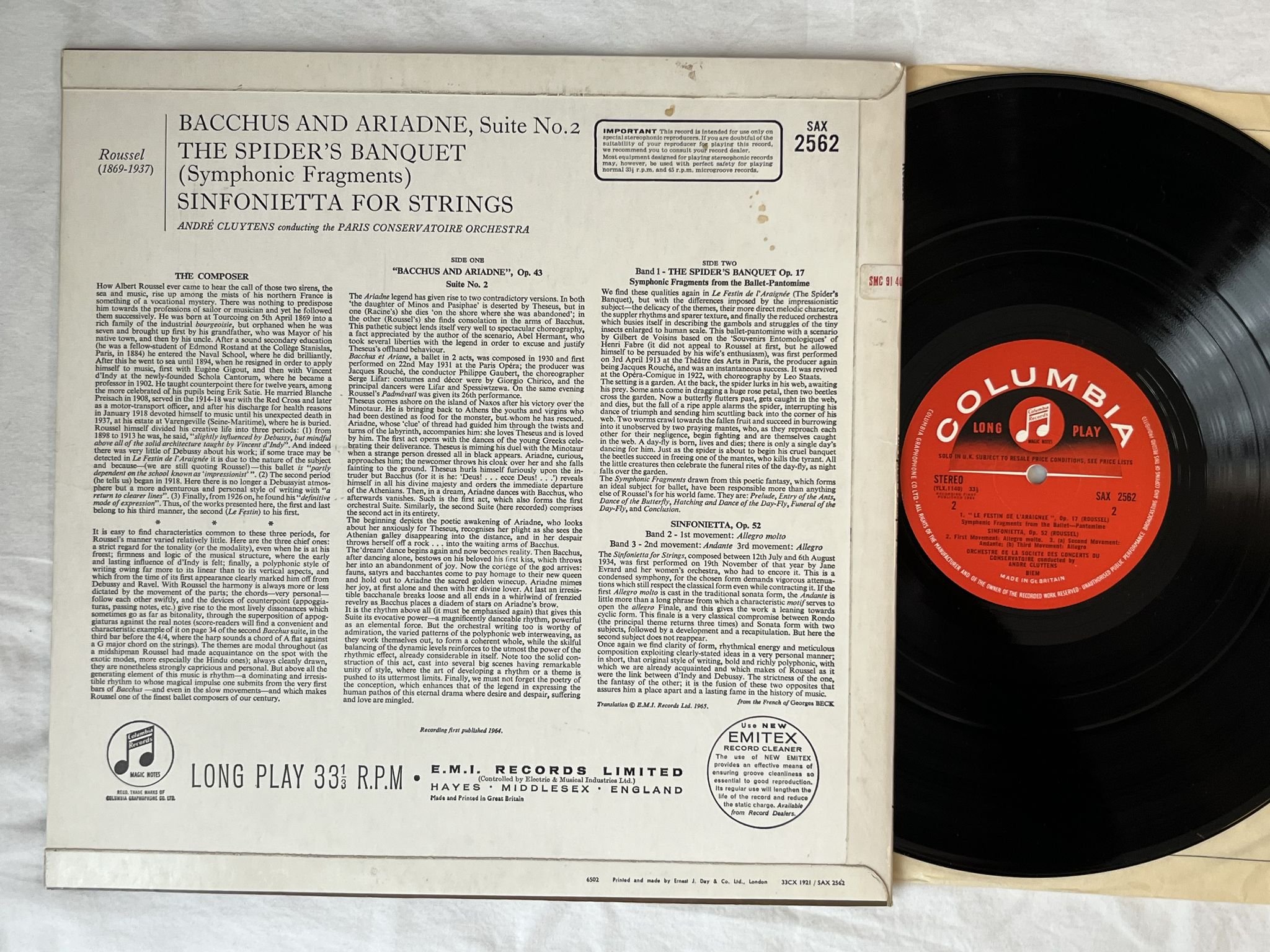 Omslagsbild för skivan ANDRE CLUYTENS Roussel: The spiders banquet LP -64 UK COLUMBIA SAX 2562