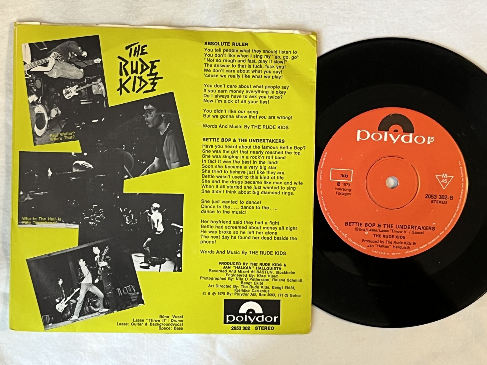 Omslagsbild för skivan THE RUDE KIDS absolute ruler "7" Single-79 SWE POLYDOR 2053 302