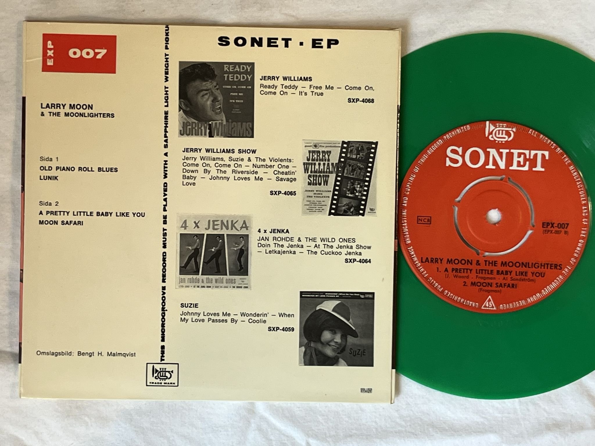 Omslagsbild för skivan LARRY MOON & THE MOONLIGHTERS "7"Single - 64 Swe EXP 007 SONET