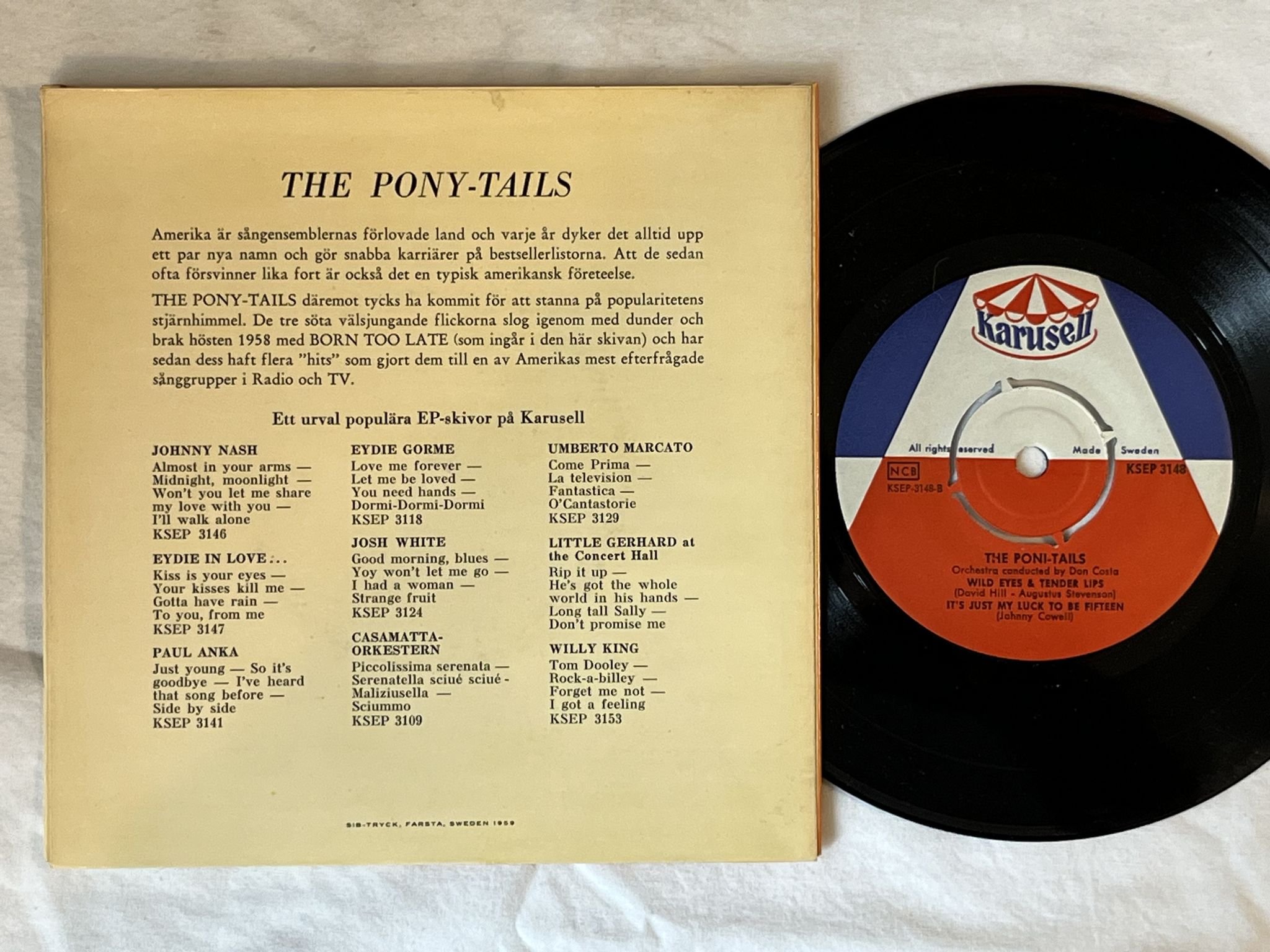 Omslagsbild för skivan THE PONY tails "7" Single - 59 SWE KSEP 3148 KARUSELL