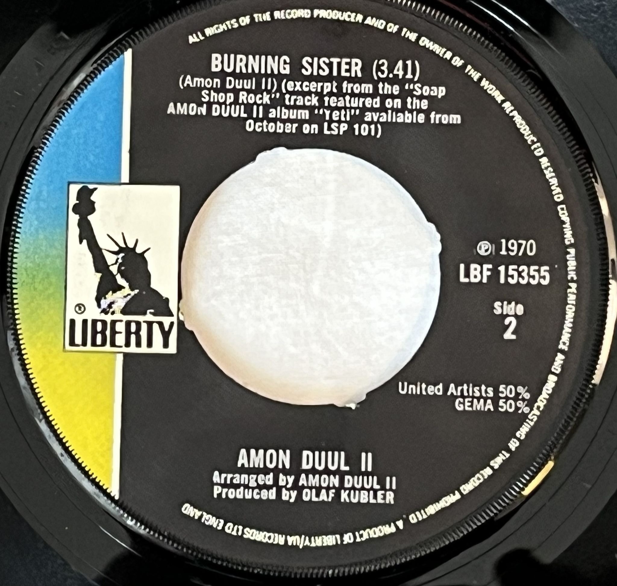 Omslagsbild för skivan AMON DUUL II/ Archangel's Thunderbird "7"Single-70 UK LBF 15355 LIBERTY RECORDS