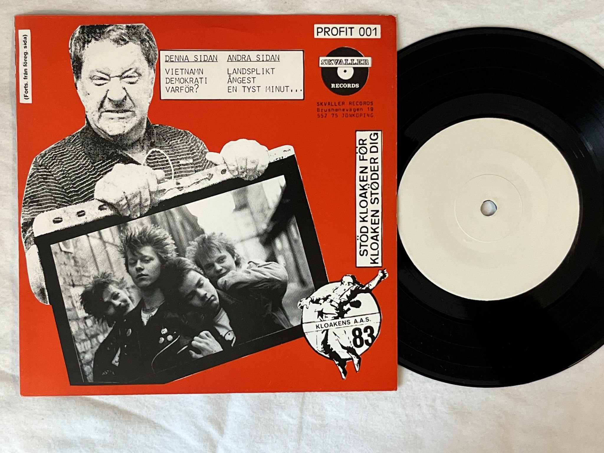 Omslagsbild för skivan ASKA KASK en tyst minut.. (white label) "7"Single PROFIT 001 SKVALLER RECORDS