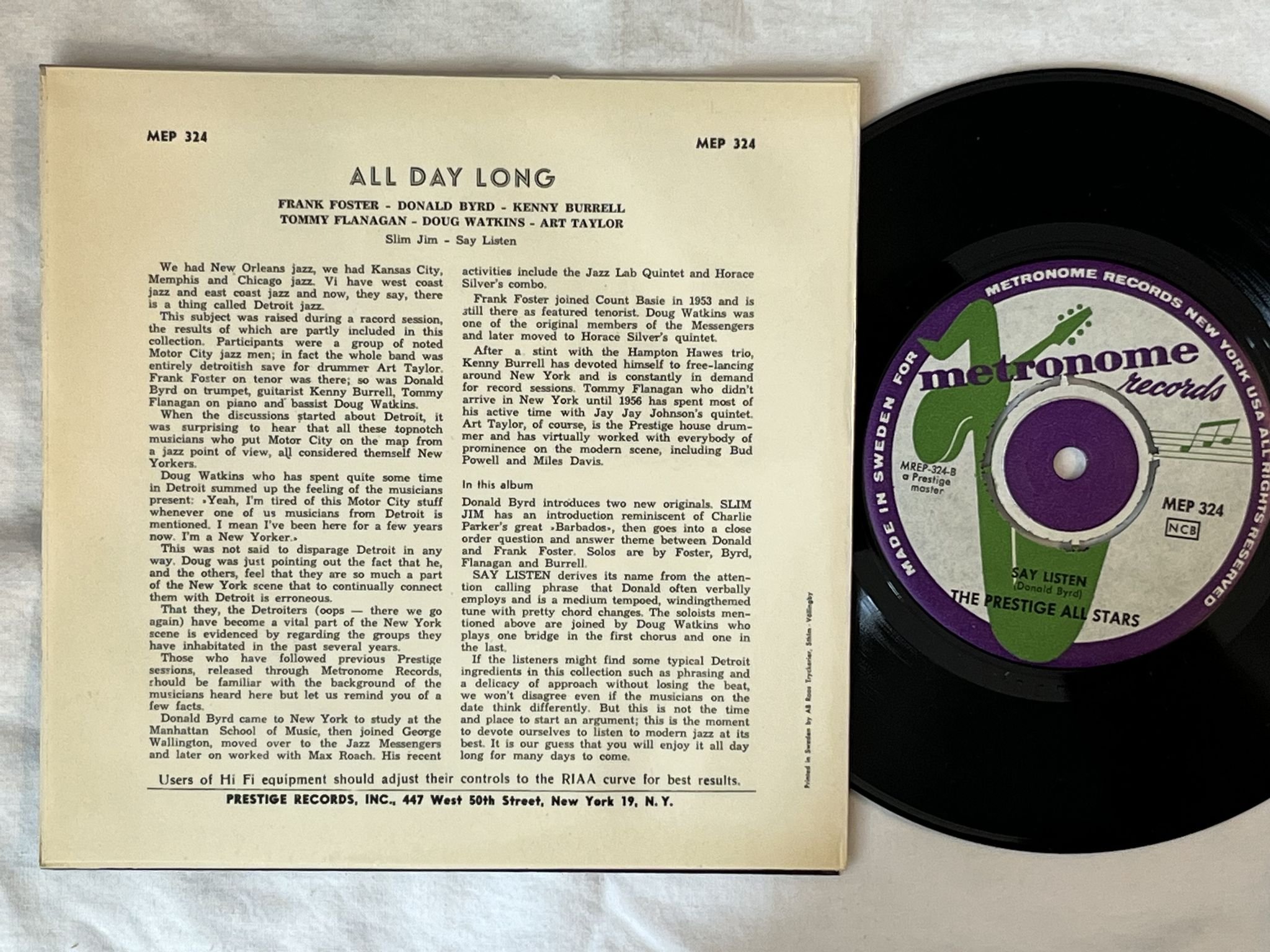 Omslagsbild för skivan VARIOUS all day long "7"Singel-58 SWE MEP 324 METRONOME