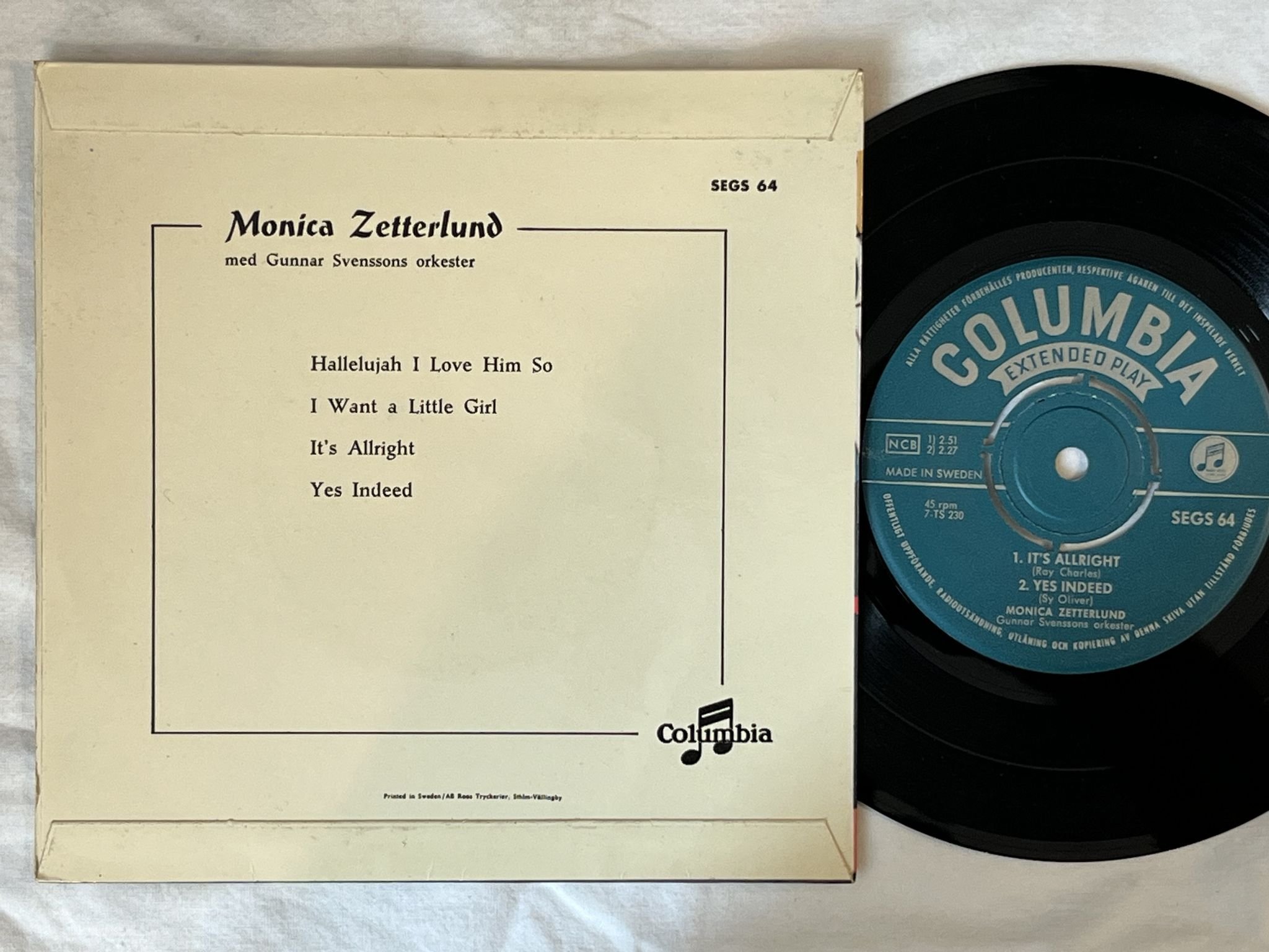 Omslagsbild för skivan MONICA ZETTERLUND hallelujah I love him so much "7"Single-59 SWE SEGS64 COLUMBIA