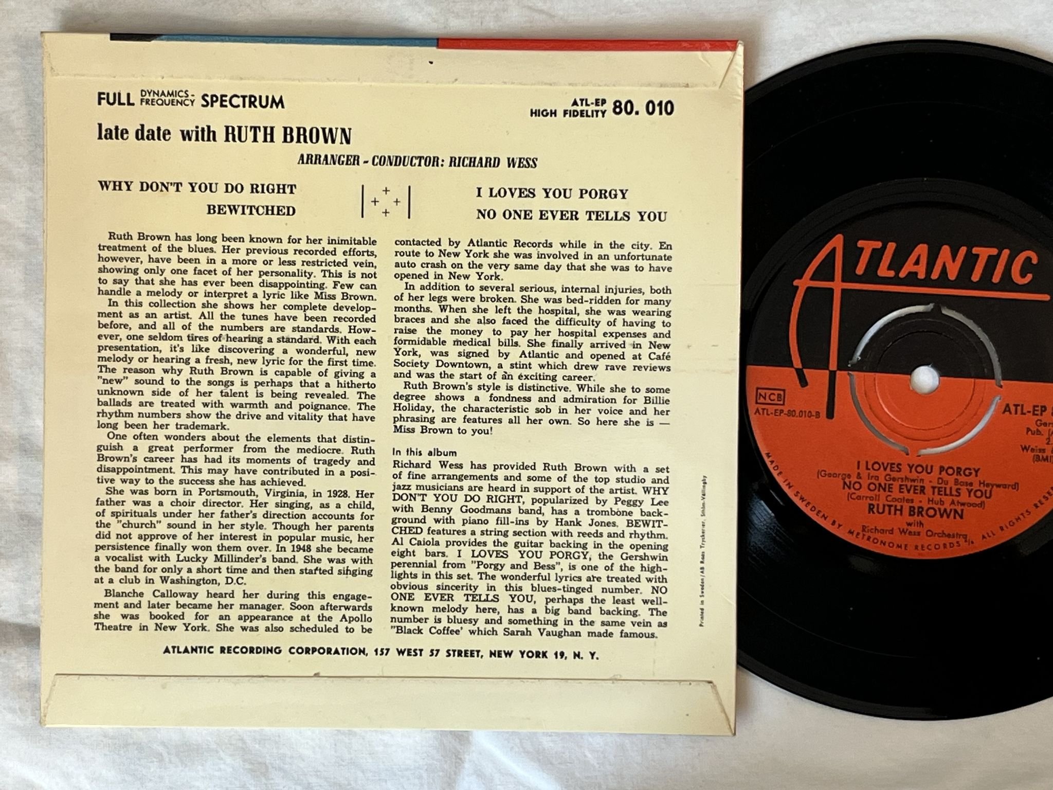 Omslagsbild för skivan RUTH BROWN late date with Ruth brown "7"Single-59 SWE ATL-EP 80.010 ATLANTIC