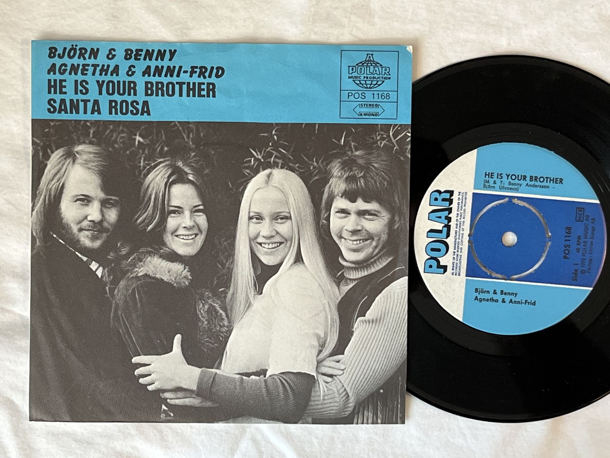 Omslagsbild för skivan BJÖRN & BENNY, AGNETHA & ANNI-FRID he is your brother "7"-72 SWE POS1168 POLAR