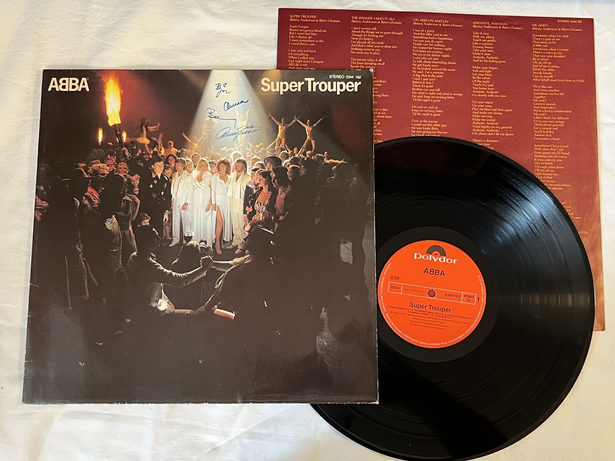 Omslagsbild för skivan ABBA super trouper LP -80 2344 162 POLYDOR ** signed!? **