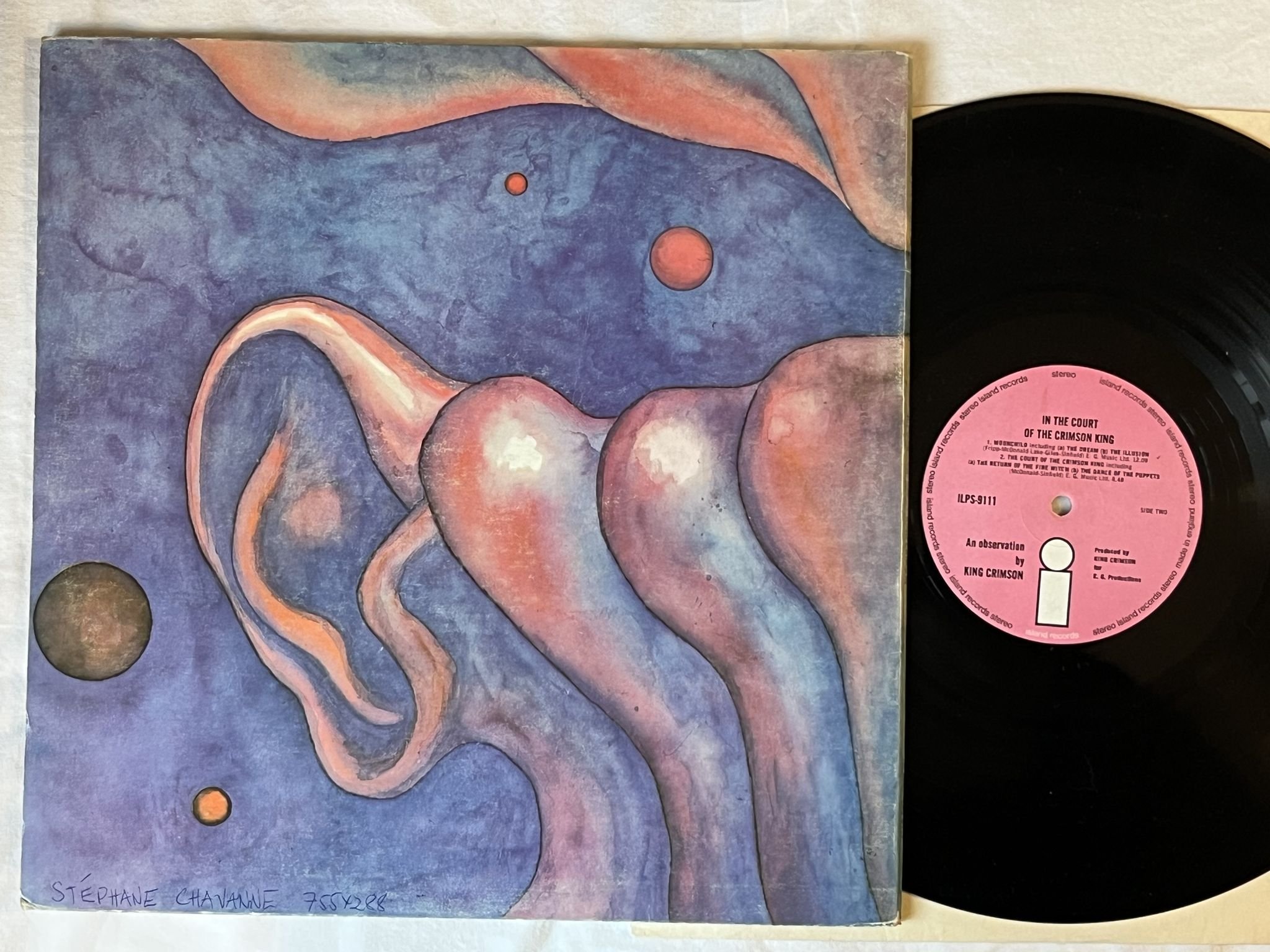 Omslagsbild för skivan KING CRIMSON in court of the crimson king LP (PINK LABEL) ILPS-9111 ISLAND REC
