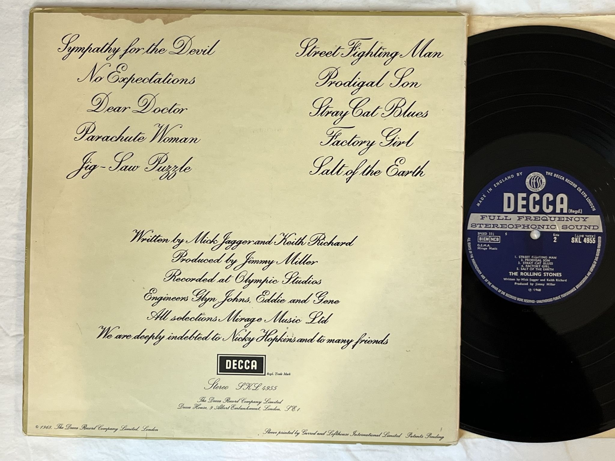 Omslagsbild för skivan ROLLING STONES beggars banquet LP-68 UK SKL 4955 DECCA