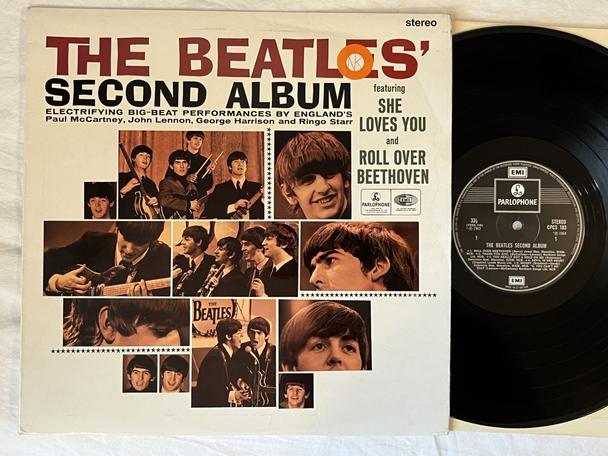 Omslagsbild för skivan THE BEATLES second album LP -65 UK CPCS 103 Parlophone ** Export pressing ***