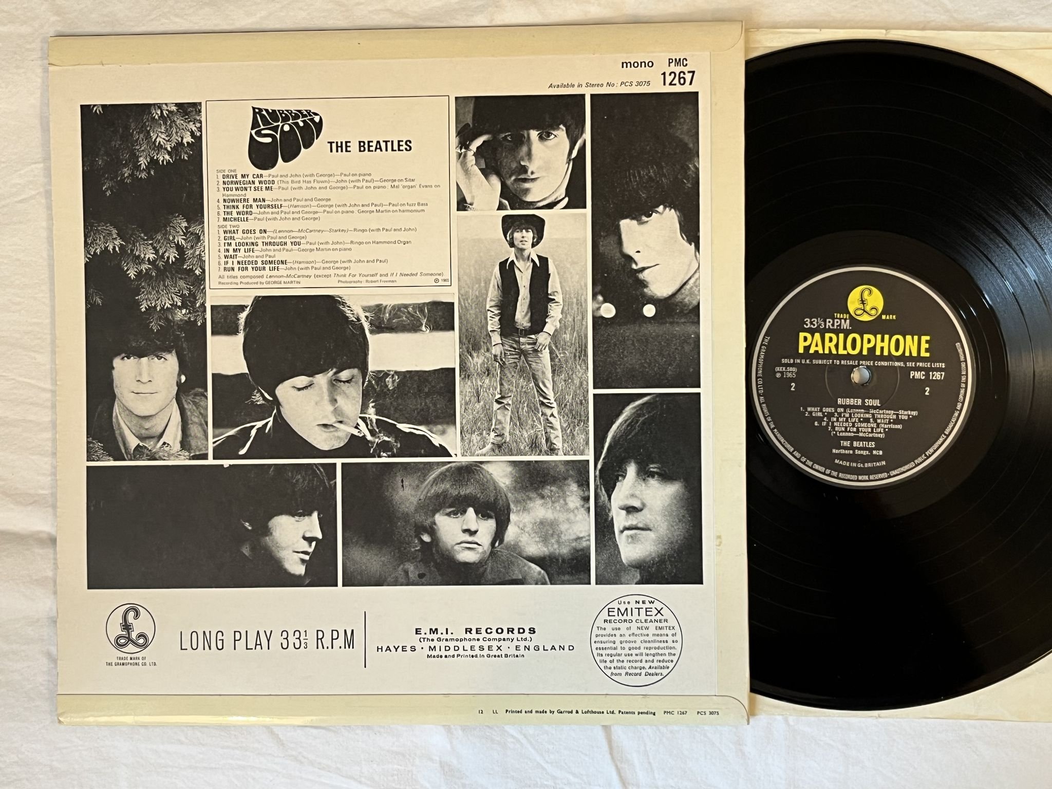 Omslagsbild för skivan THE BEATLES rubber soul LP-65 UK PMC 1267 PARLOPHONE
