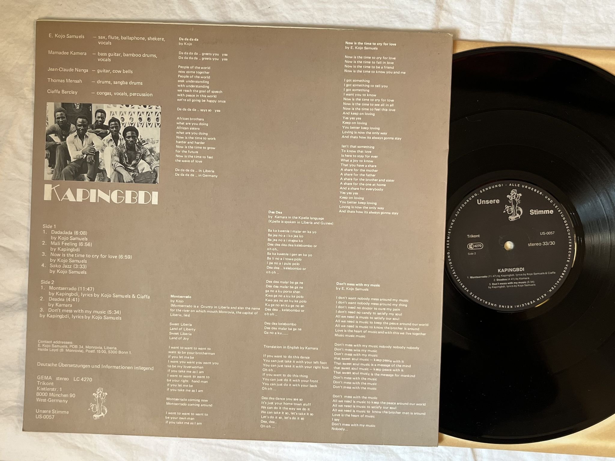 Omslagsbild för skivan KAPINGBDI african rythm rock jazz LP-78 GER US-0057 TRIKONT-UNSERE STIMME