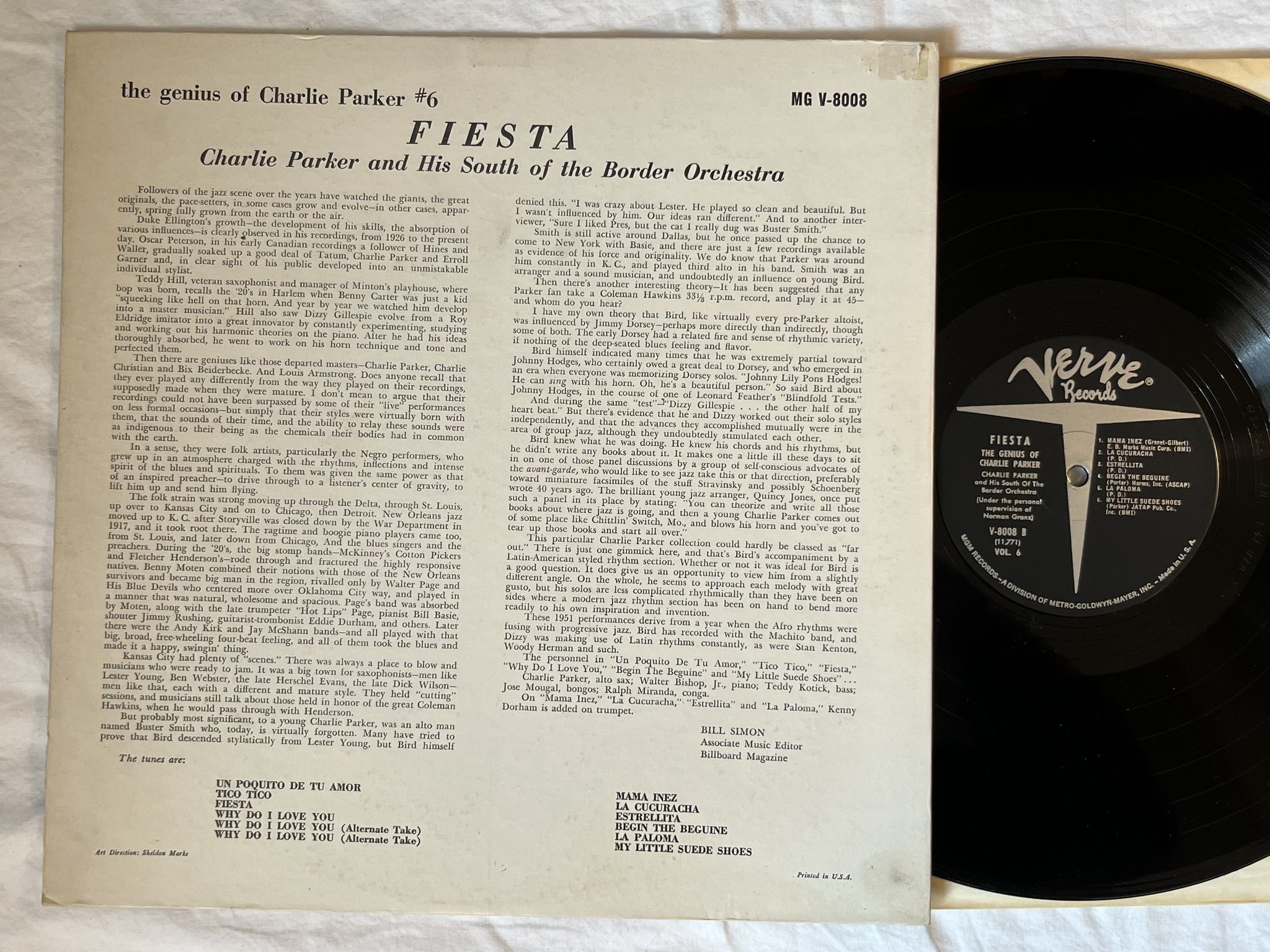 Omslagsbild för skivan CHARLIE PARKER AND HIS ORCHESTRA fiesta LP-57 US MG V-8008 VERVE RECORDS