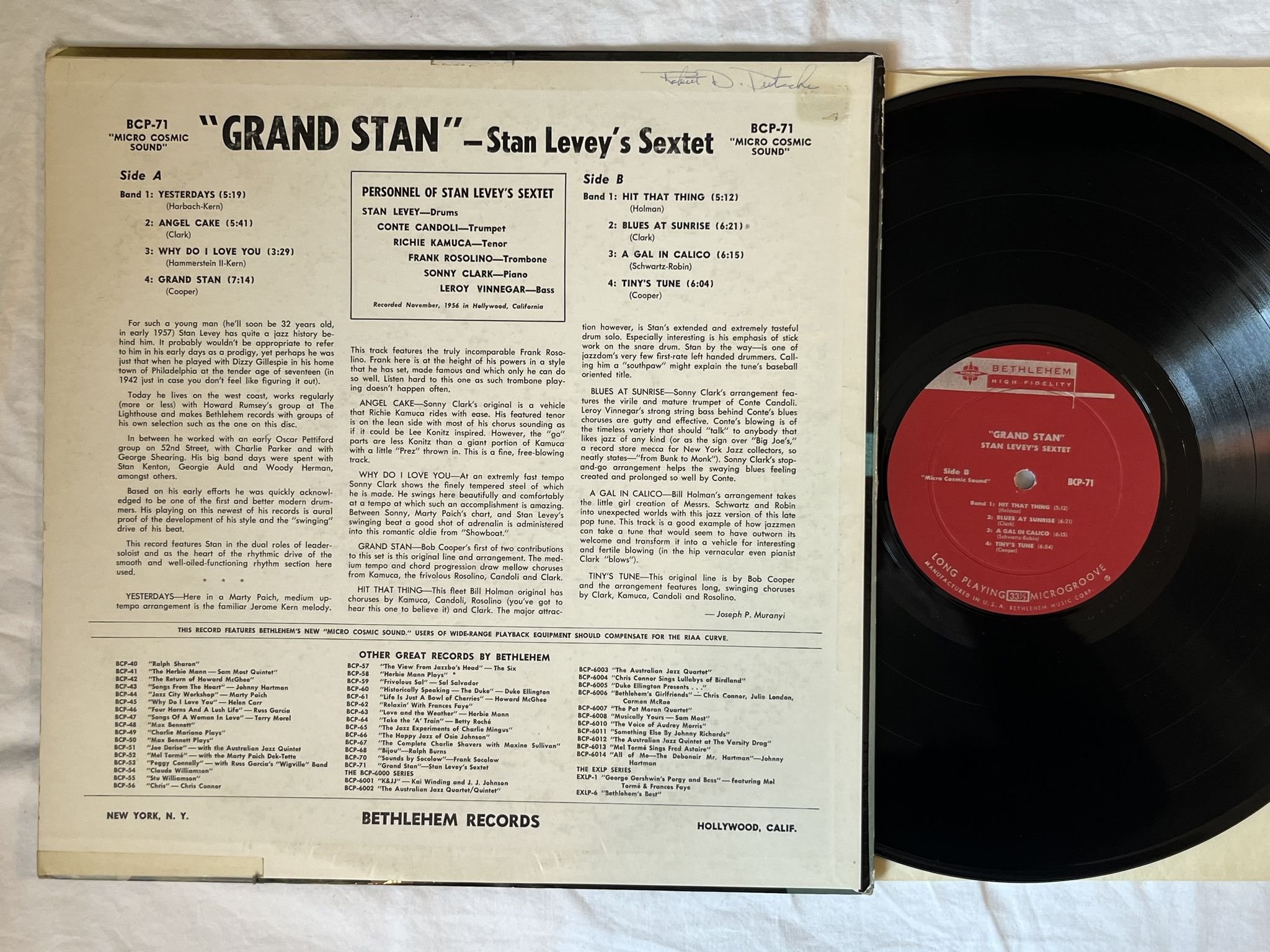 Omslagsbild för skivan STAN LEVELY grand stan LP BCP 71 Bethlehem Records