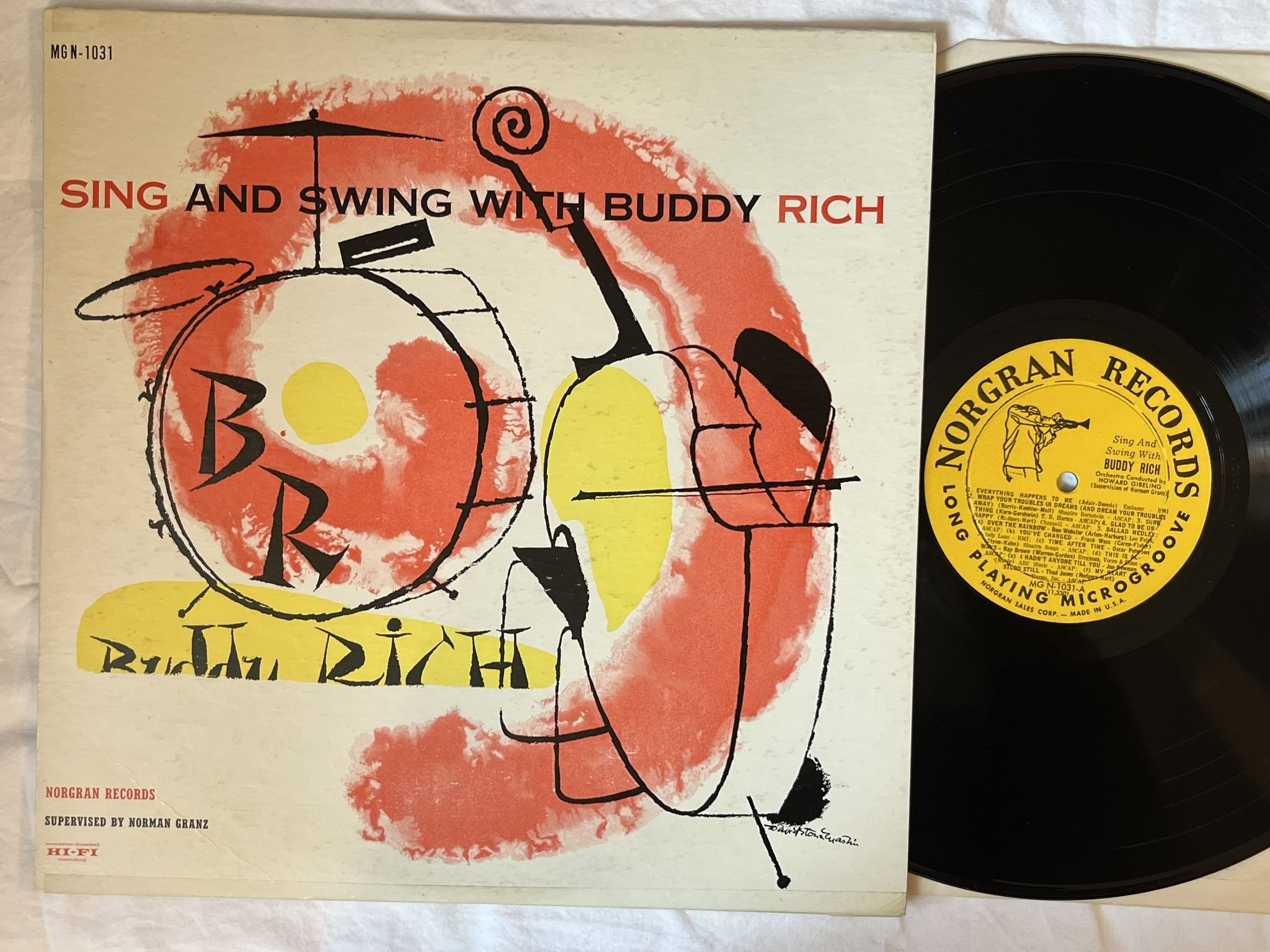 Omslagsbild för skivan BUDDY RICH sing and swing with buddy rich LP-55 US MGN-1031 Norgran Records