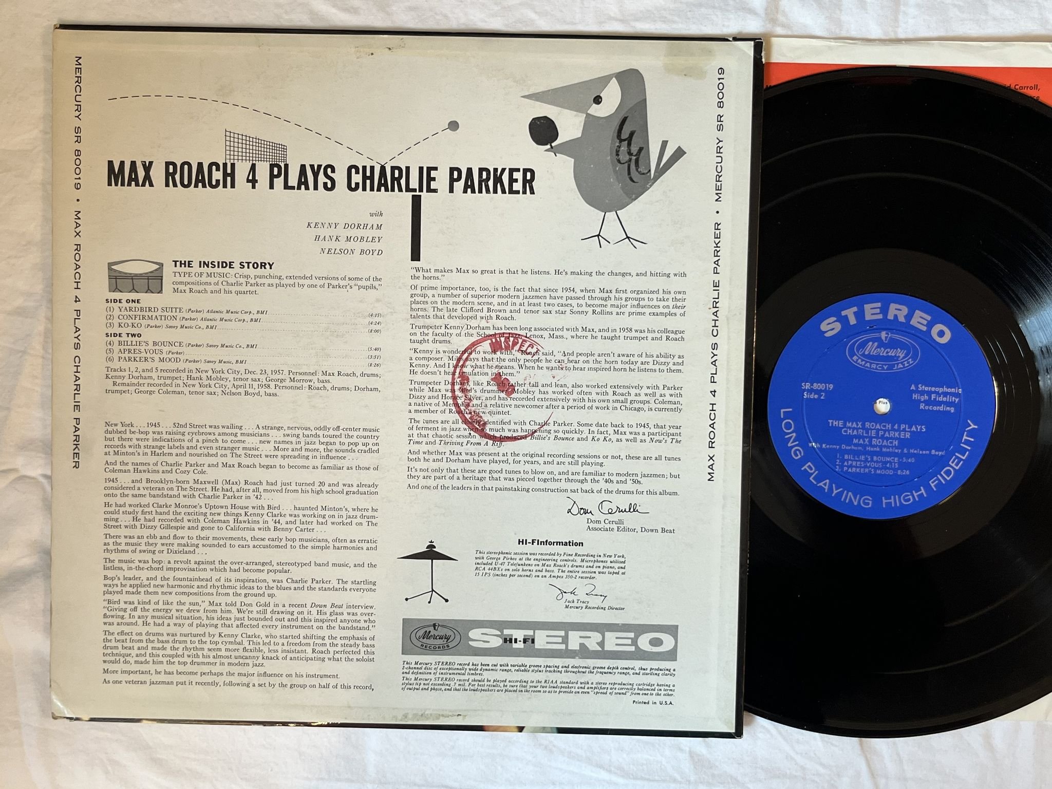 Omslagsbild för skivan THE MAX ROACH 4 plays charlie parker LP-59 US SR 80019 Mercury