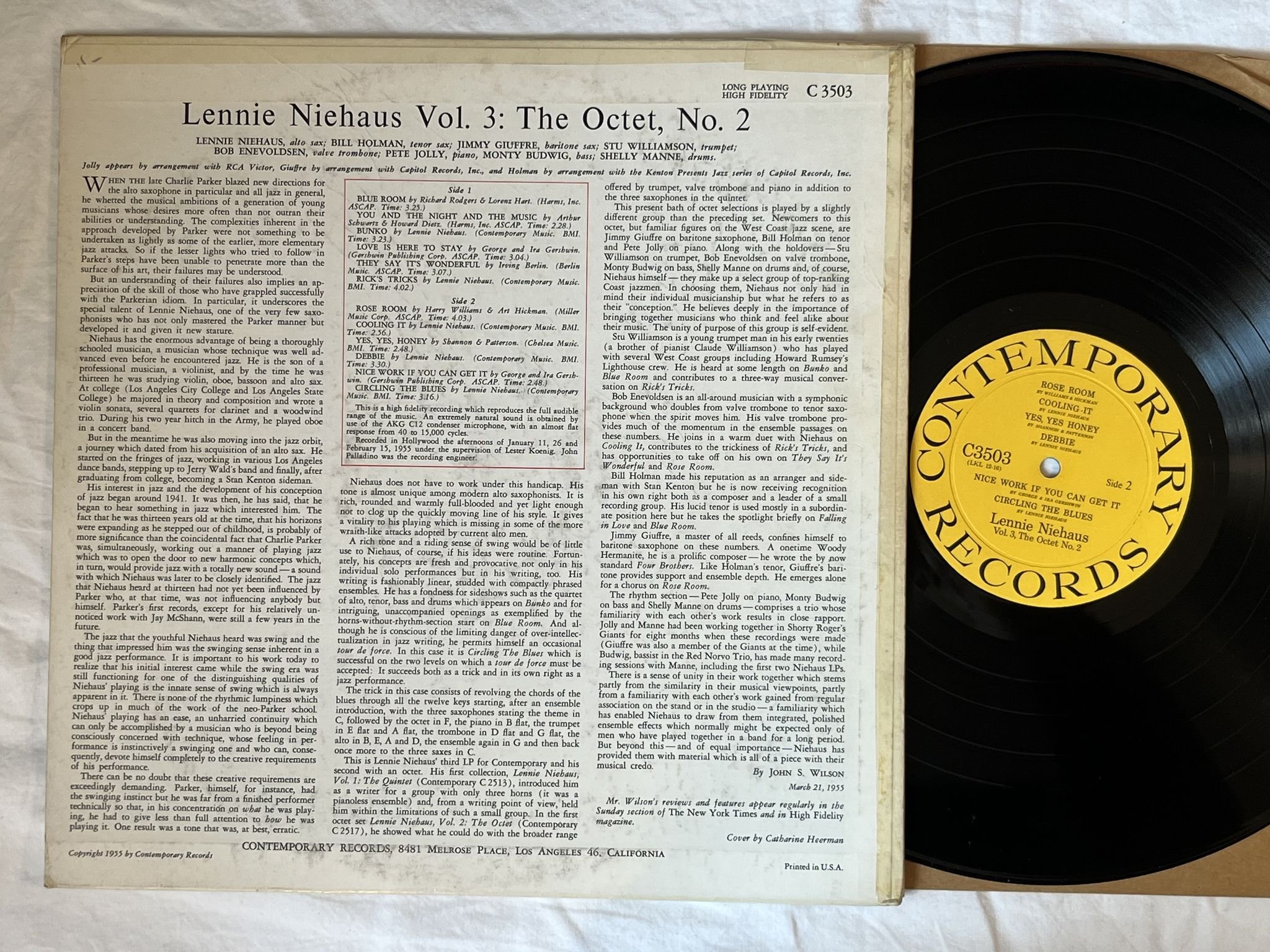 Omslagsbild för skivan LENNIE NIEHAUS vol. 3: the octet #2 LP-55 US Contemporary Records
